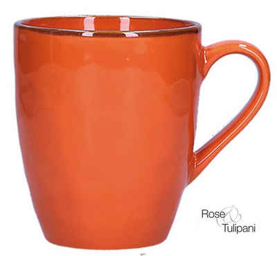 Rose & Tulpani Tasse Große Tasse Steingut Becher mit Henkel 430ml Orange, Steingut, Handgefertigt, Backofengeeignet