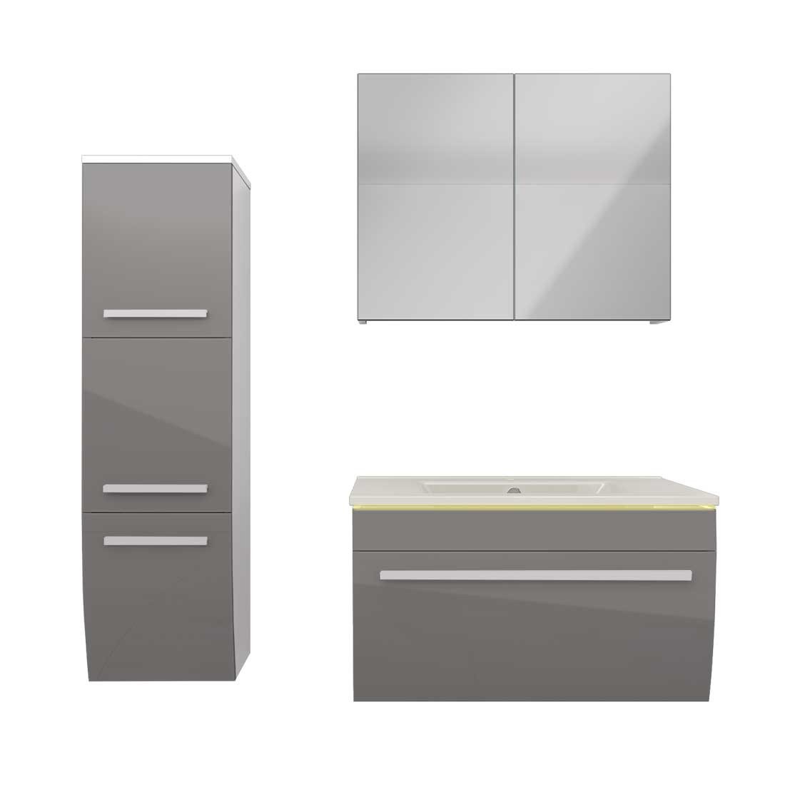 Badmöbel-Set Badmöbel Set Gently 3 V2-L Weiß/Grau Badspiegel Waschtisch 70 cm