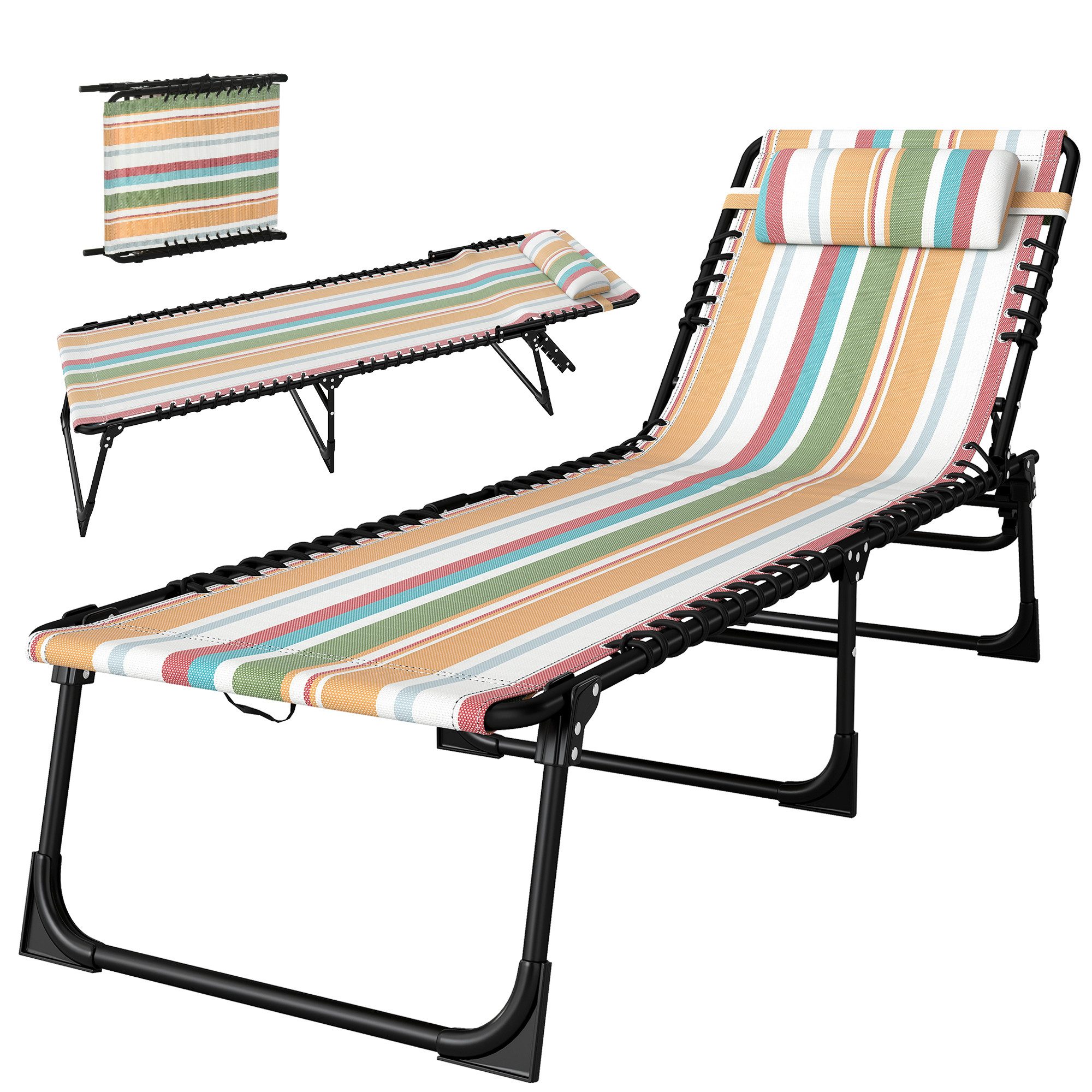 Outsunny Gartenliege mit 4-Fach verstellbare Rückenlehne, Sonnenliege klappbar, 1 St., wetterfeste Liegestuhl, bis 120 kg belastbar, für Garten Strand Pool, Mehrfarbig