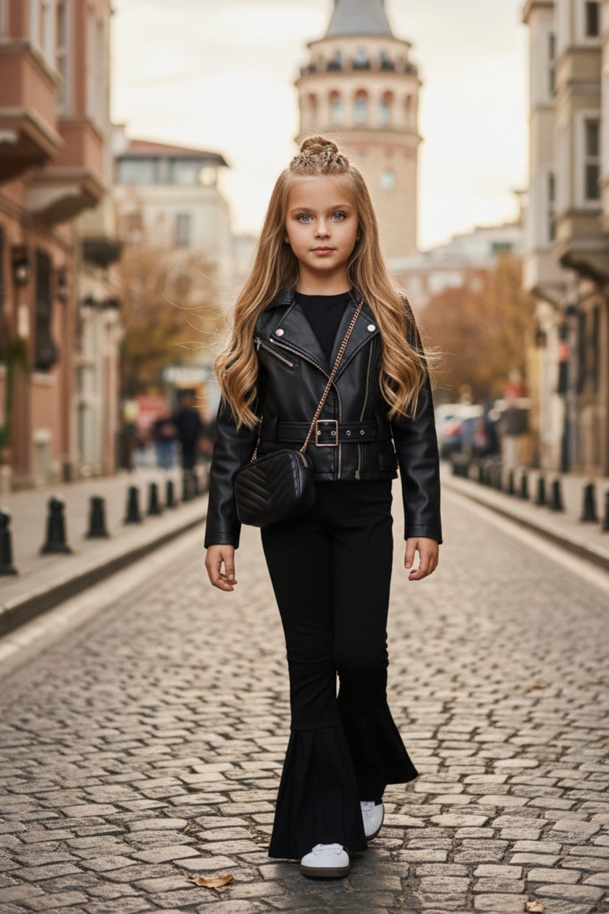 Parla Kids Stretch-Hose Stilvolle schwarze Schlaghose für Mädchen mit hohem Bund