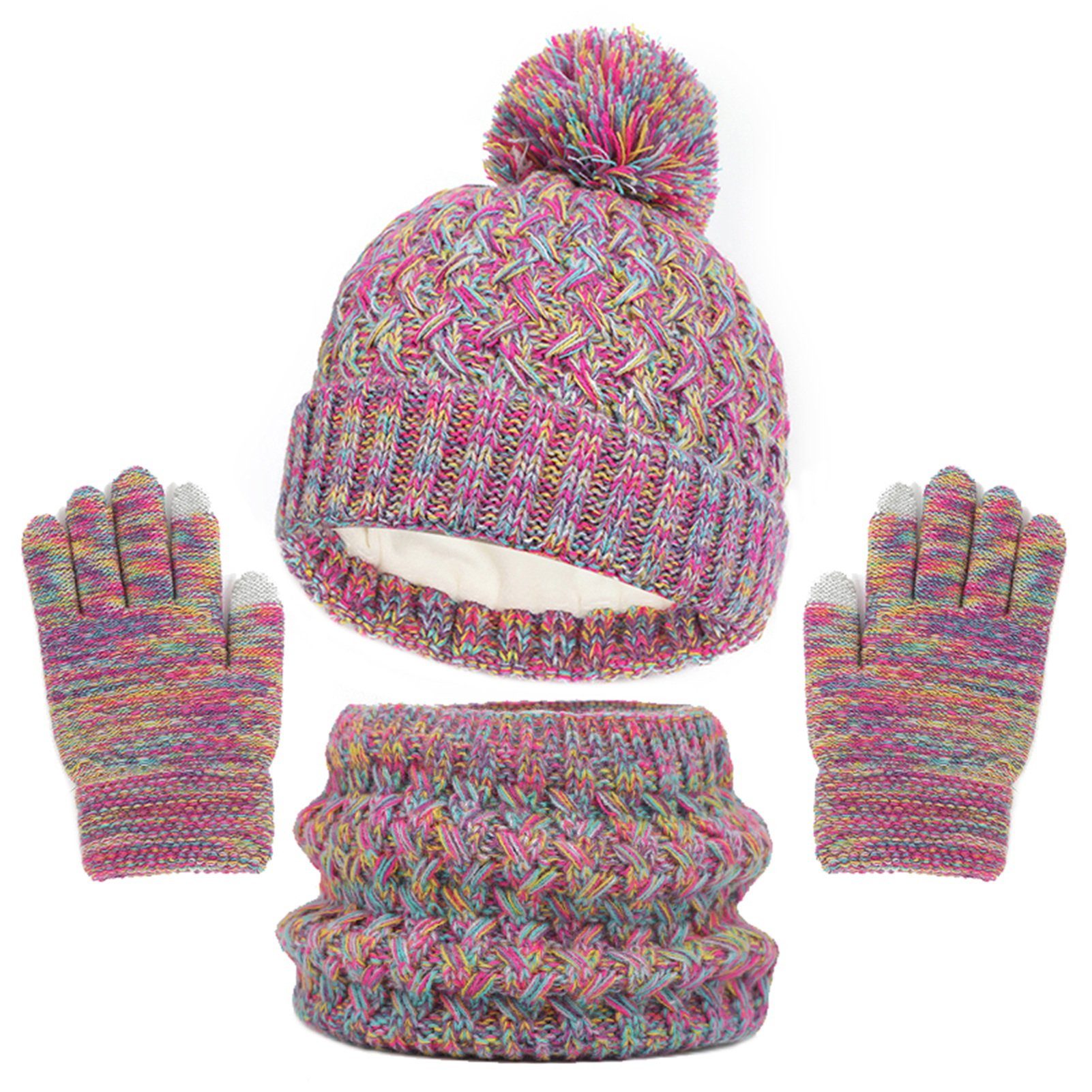 Kinder Schal Handschuhe Winter Handschuhe Kinder Wintermütze Wintermütze runder & Handschuhe Mütze Schal Set) (Warme Mädchen Schal Schal für Beanie Kinder Hut Mädchen Schwarz Rutaqian 1-6Jahre Set, Set