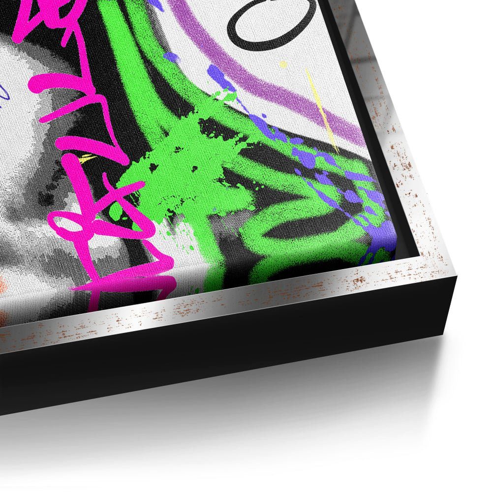 DOTCOMCANVAS® Leinwandbild, Leinwandbild Power Rahmen Rahmen Pop Lady ohne Art premium mit Graffiti weiß