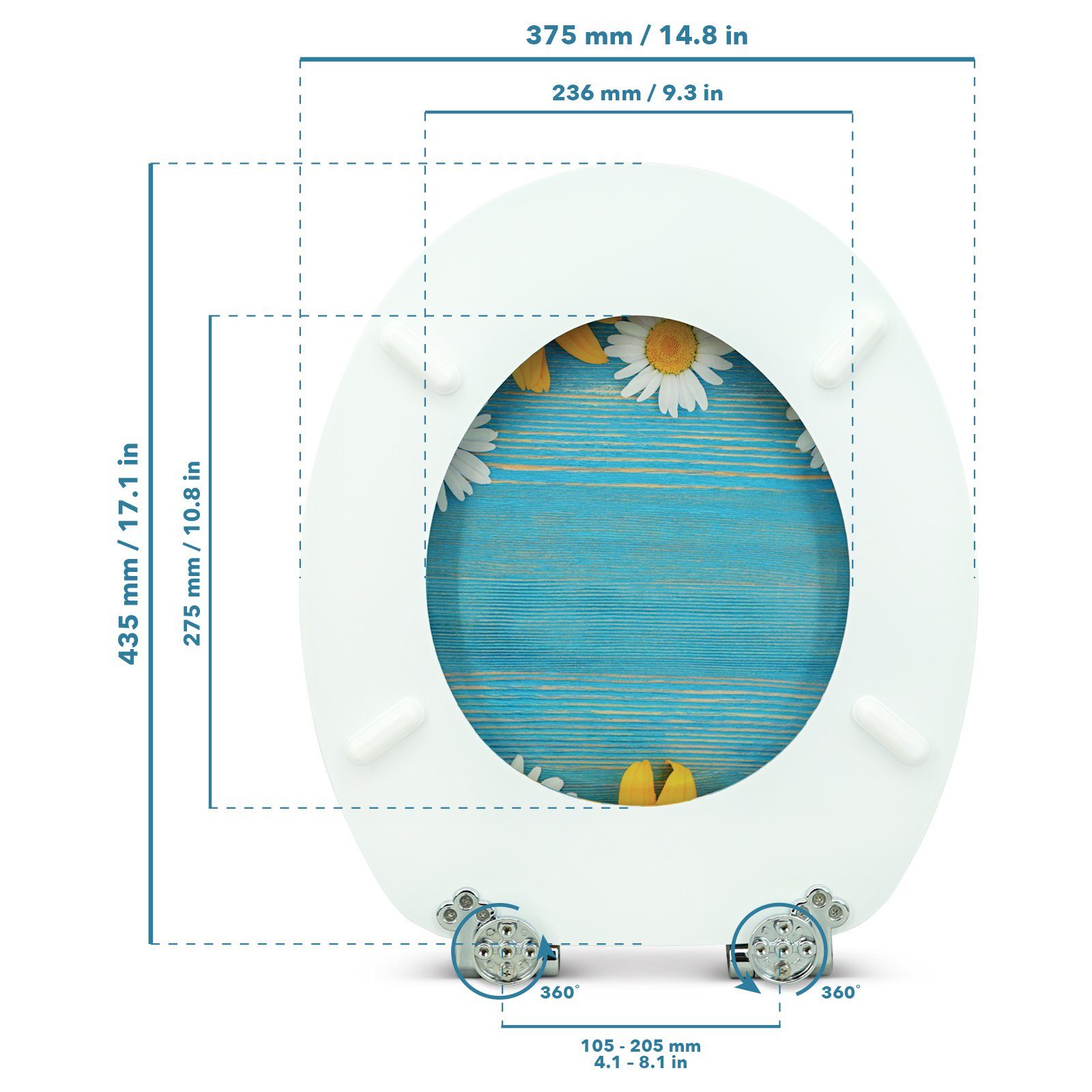 Sanfino WC-Sitz "Daisies" Premium Toilettendeckel mit Absenkautomatik aus Holz, mit schönem Blumen-Motiv, hohem Sitzkomfort, einfache Montage – Bild 4 von 5