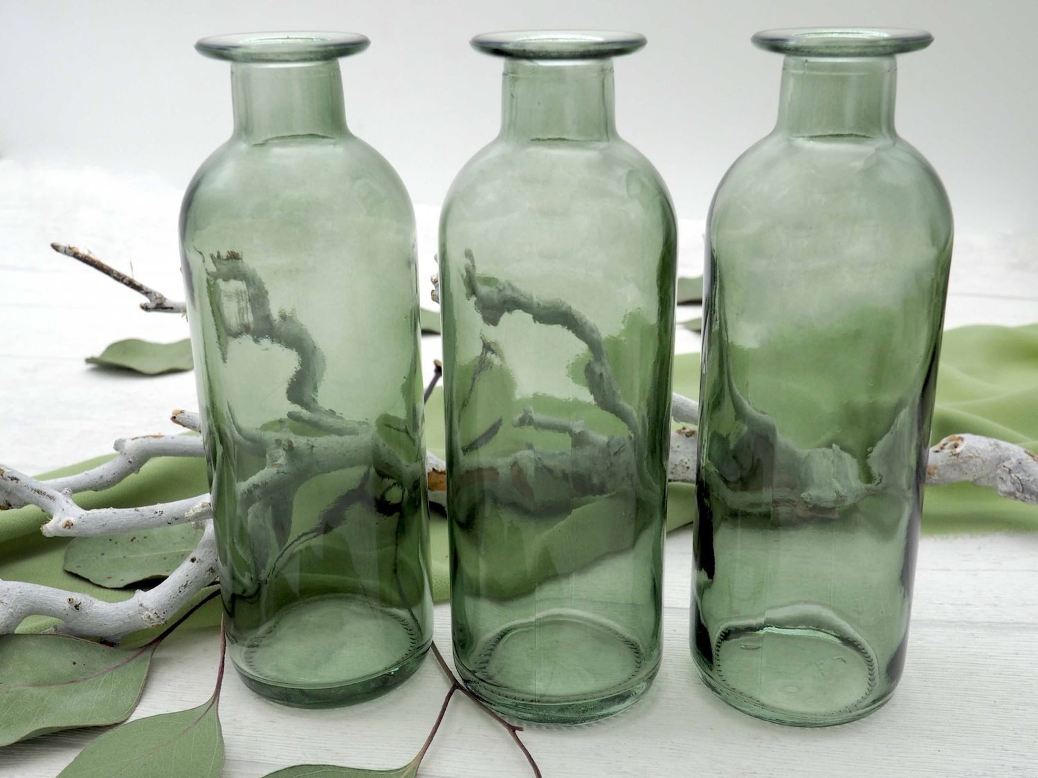 ZauberDeko Dekovase Vase Grün Salbeigrün Glas Blumenvase Dekovasen 3 fach s günstig online kaufen