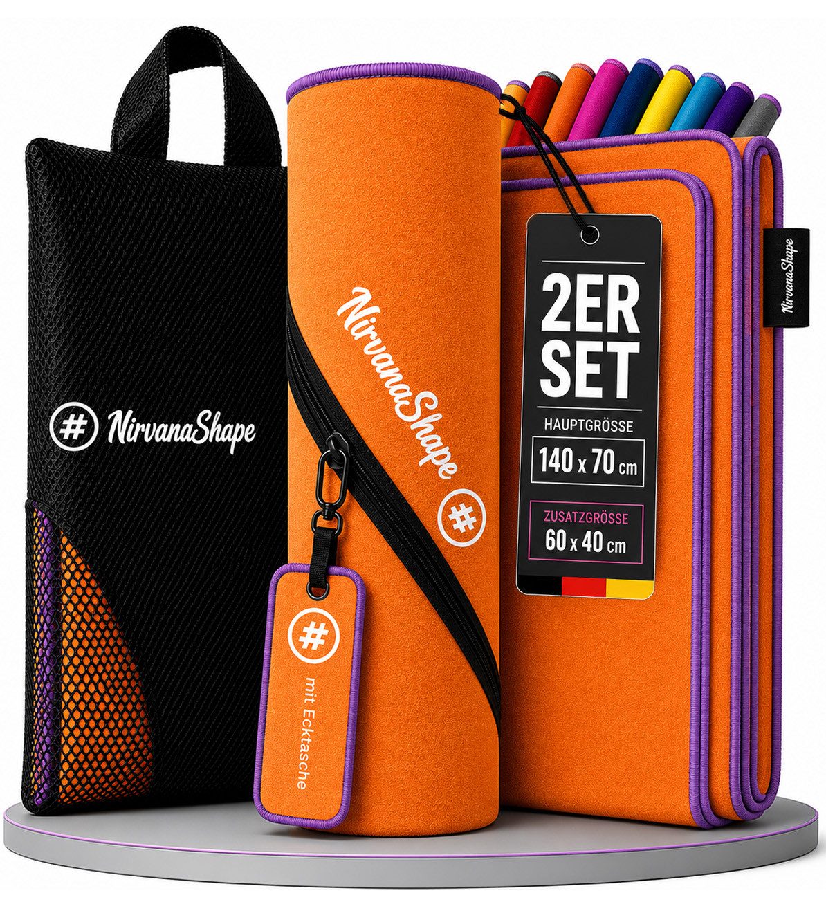 NirvanaShape Reisehandtuch Mikrofaser Handtücher Set, Badehandtuch, Reisehandtuch, Strandtuch, Ecktasche mit Reißverschluss, saugfähig, leicht, schnelltrocknend