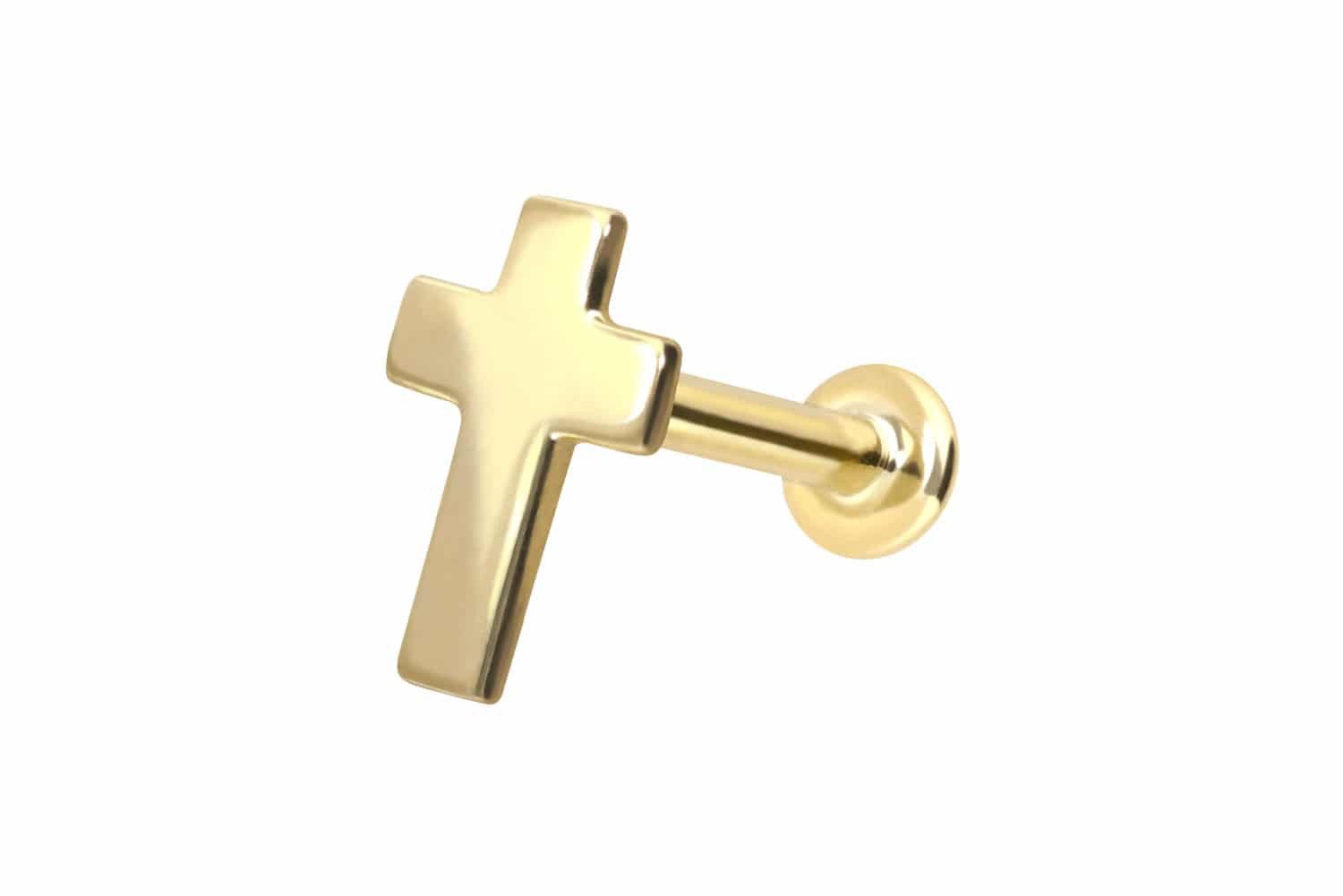 Piercing-Set 14 Karat Gold Labret mit Innengewinde KREUZ