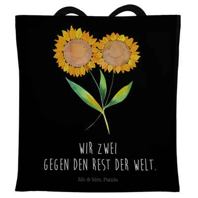 Mr. & Mrs. Panda Tragetasche Blume Sonnenblume - Schwarz - Geschenk, Blumen, Pflanzen, Blumen Deko (1-tlg), Design-Highlight