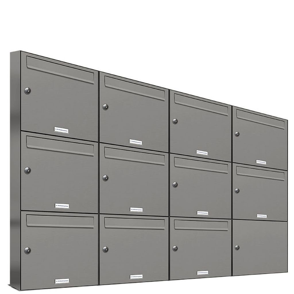 AL Briefkastensysteme Wandbriefkasten 11er Premium Briefkasten Aluminiumgrau RAL 9007 für Außen Wand 4x3