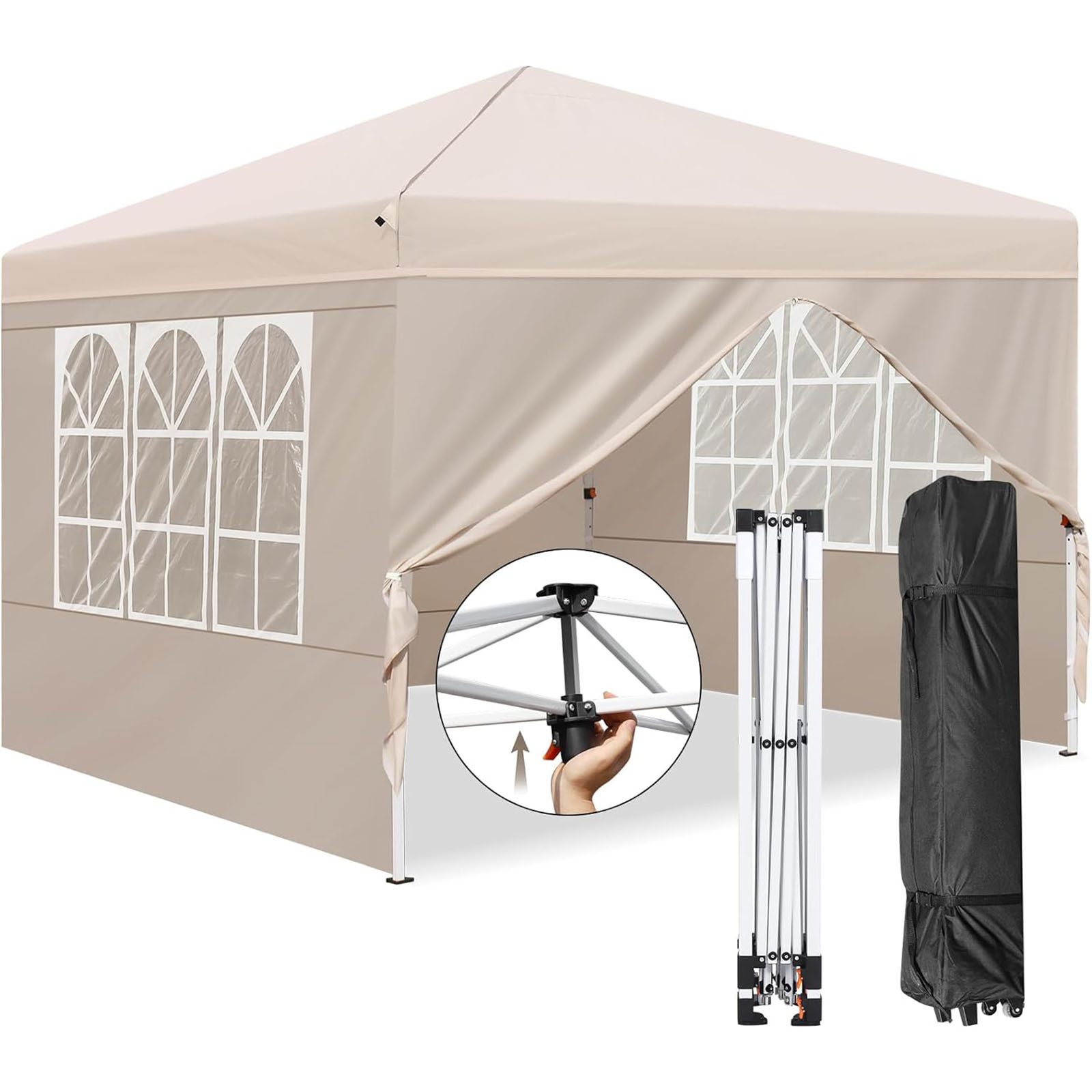 SURFOU Grillpavillon 3 x 3m Wasserdicht Stabil Winterfest Gartenpavillon, (Faltpavillon mit 4 Seitenteilen Gartenzelt Pavillon wasserdicht stabil), mit UV Schutz 50+ für Freien Garten Party Marktstand