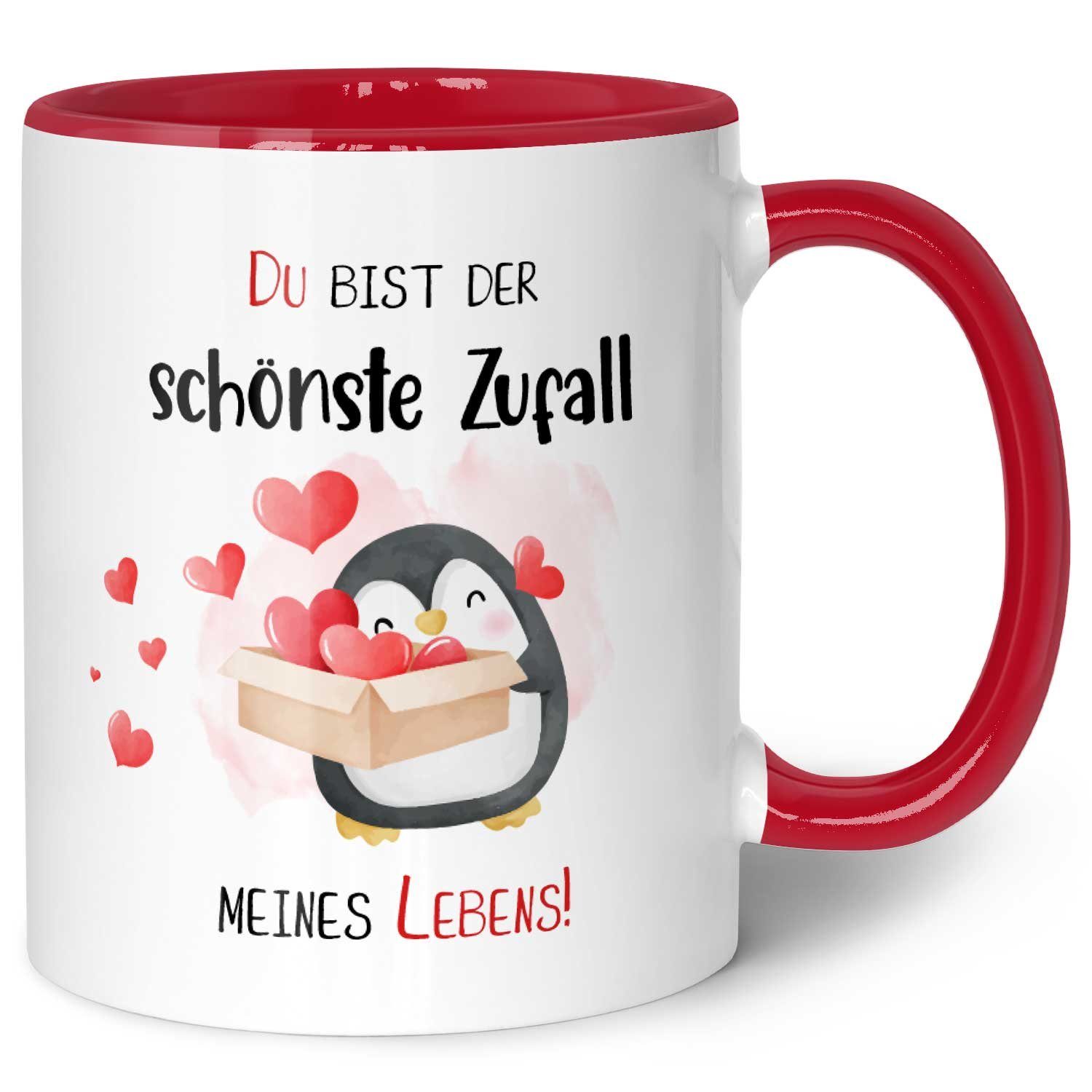GRAVURZEILE Tasse mit Spruch - Du bist der schönste Zufall meines Lebens - für Paare, Keramik, Farbe: Rot