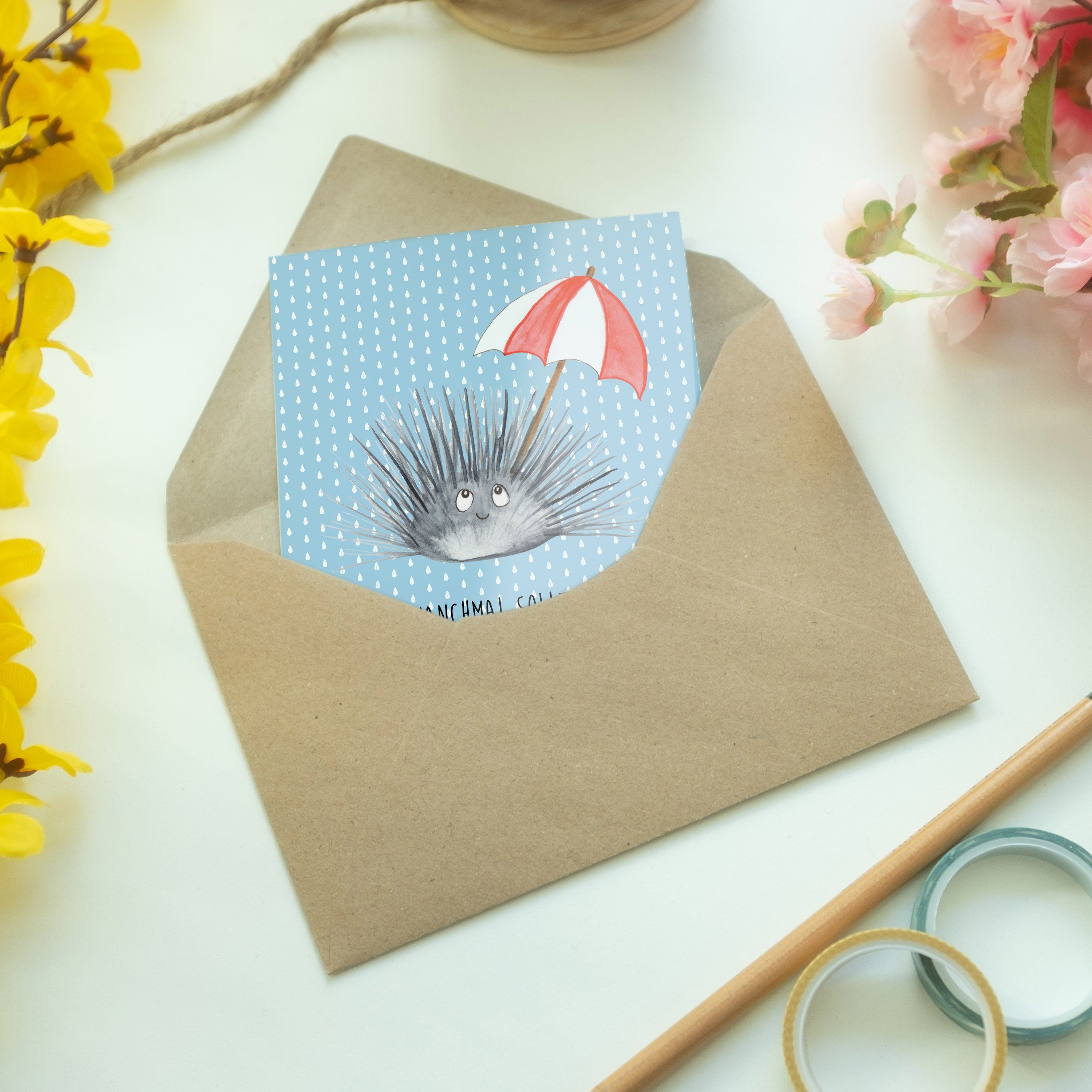 Mr. & Geschenk, - - Hochzeitskarte, Mrs. Klappkarte, Blau Leben Seeigel Pastell Panda Grußkarte