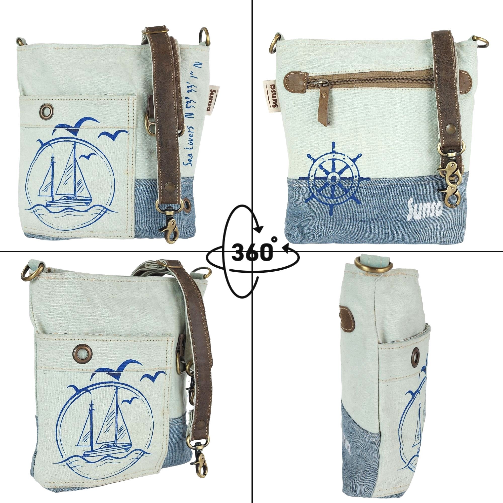 & Crossbody Canvas, Damen Material Leder. Jeans enthält Geschenkideen Seeliebhaber aus Umhängetasche Tasche Umhängetasche. Schultertasche. für Recycelte Sunsa Vintage Nachhaltige 52629, Maritim recyceltes