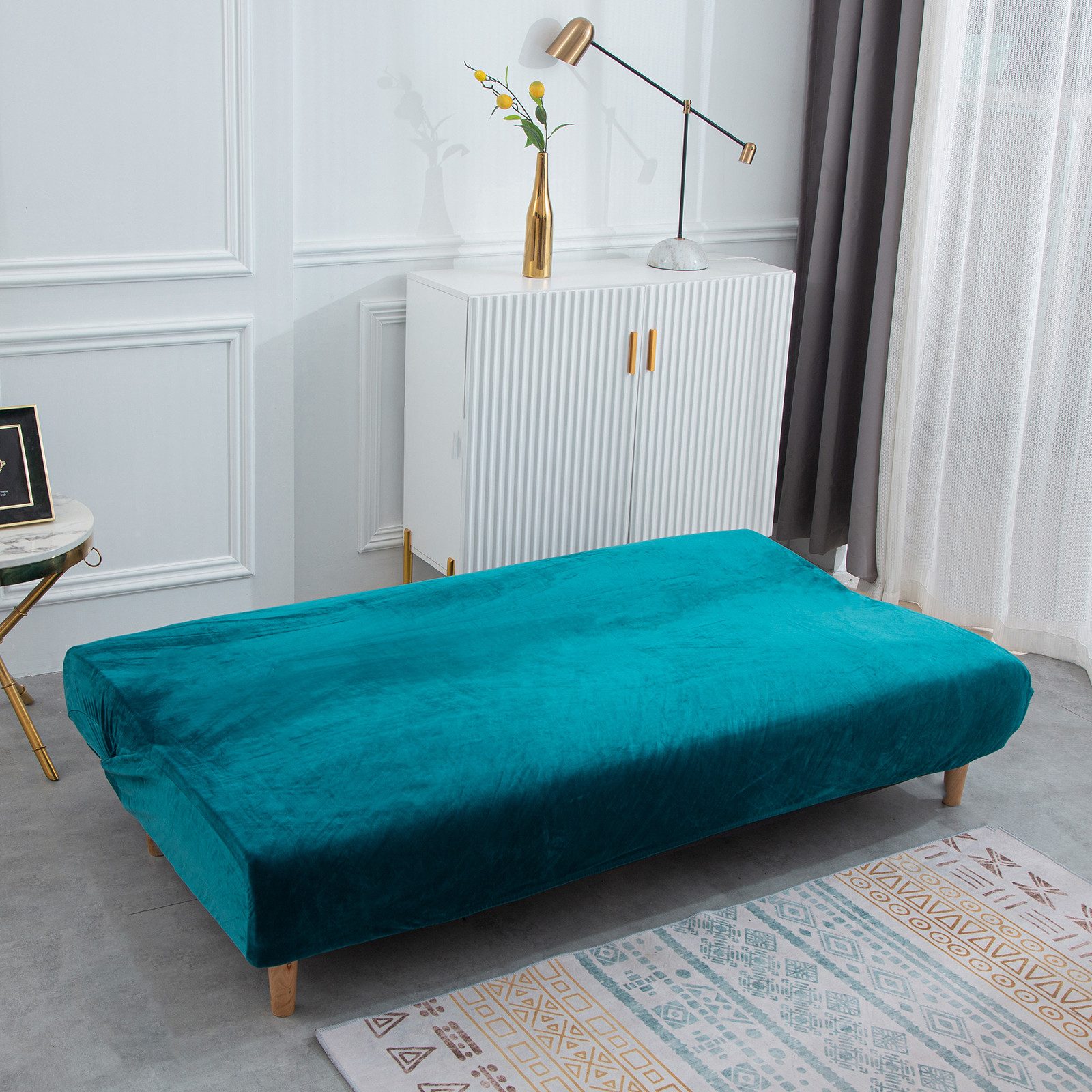 BTTO Sofahusse Samt Sofabezug ohne Armlehnen,Stretch Futon Schutz, Armlose Futon Abdeckung für Faltendes Schlafsofa