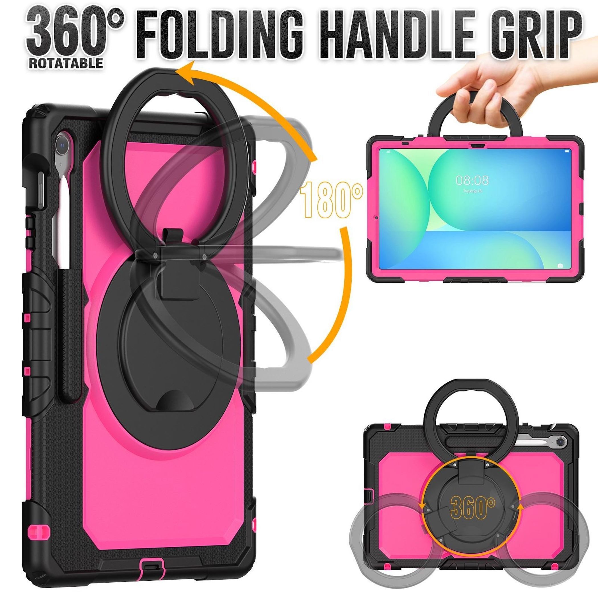 Wigento Tablet-Hülle Für Samsung Galaxy Tab S10 FE Plus Griff & Schultergurt Hülle Pink, Ringgriff, Schultergurt