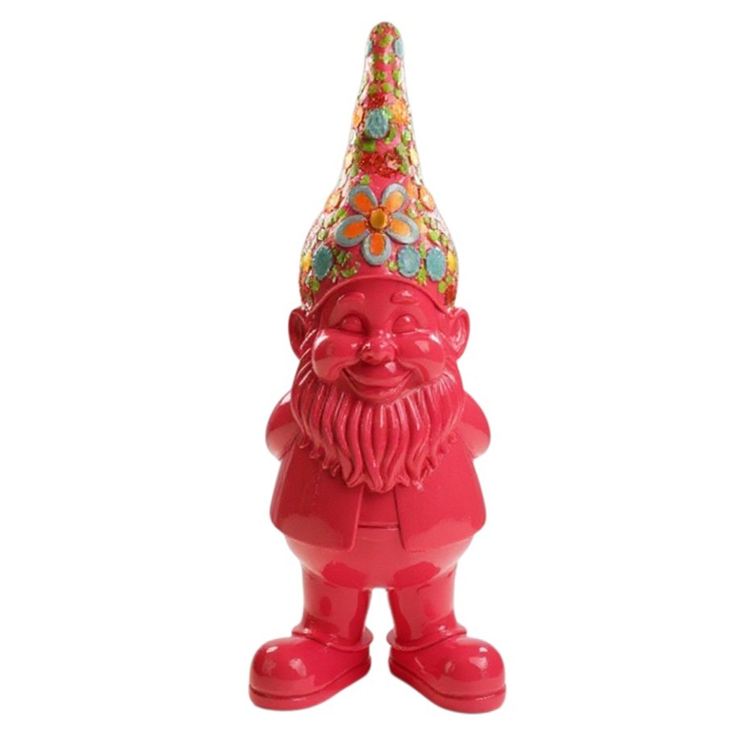 Macosa Home Gartenzwerg Flower Power Pink 20 cm Dekozwerg Zwerg, (modern bunt, Dekofigur Frühlingsdeko), Gartendekoration Dekoration