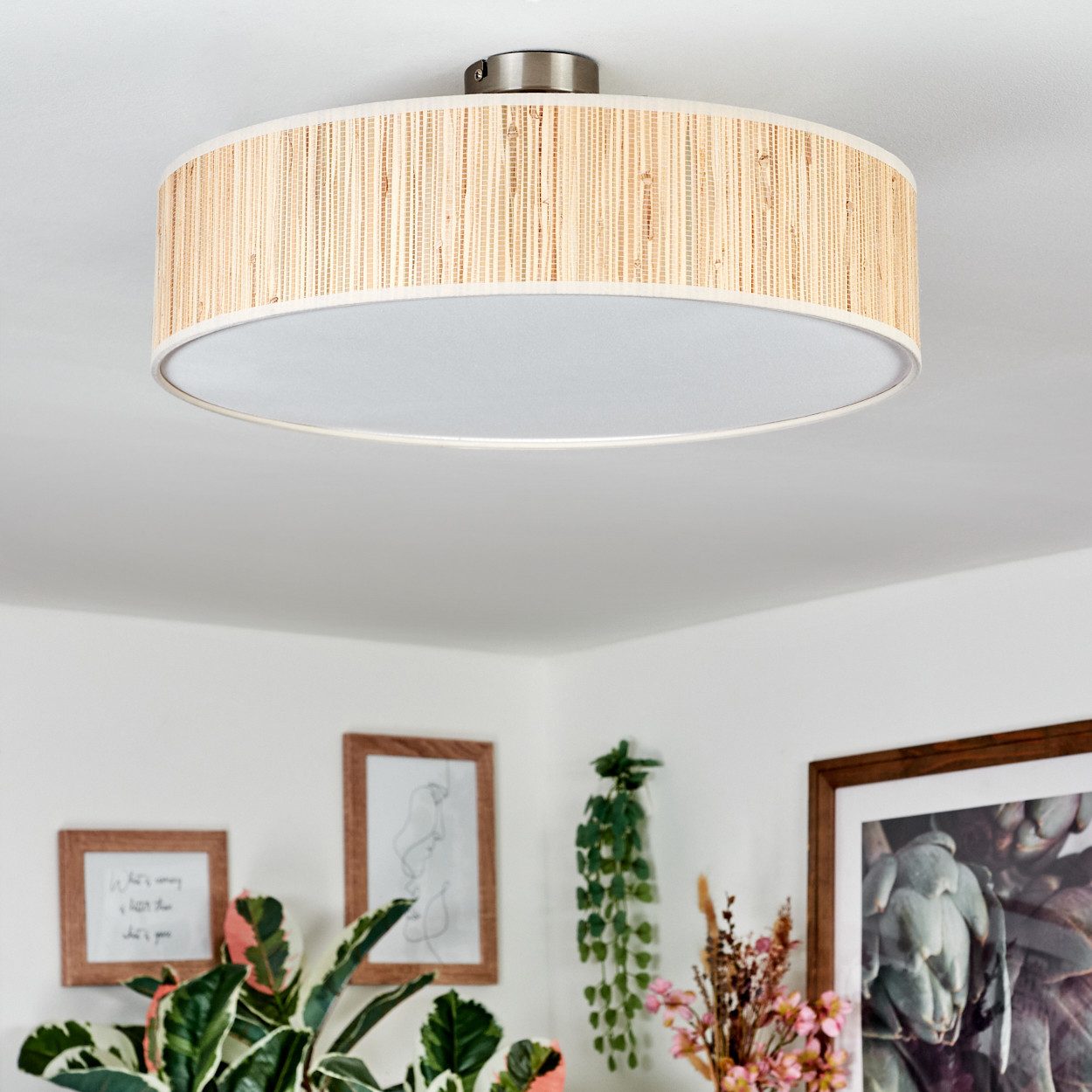 hofstein Deckenleuchte Deckenlampe aus Metall/Papiergeflecht/Stoff/Kunststo günstig online kaufen