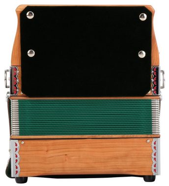 Alpenklang Knopfakkordeon "Mini" Massiv aus Kirschholz (G-C-F Stimmung), mit 31 Knopftasten, 11 Helikon-Bässe, 3-reihig
