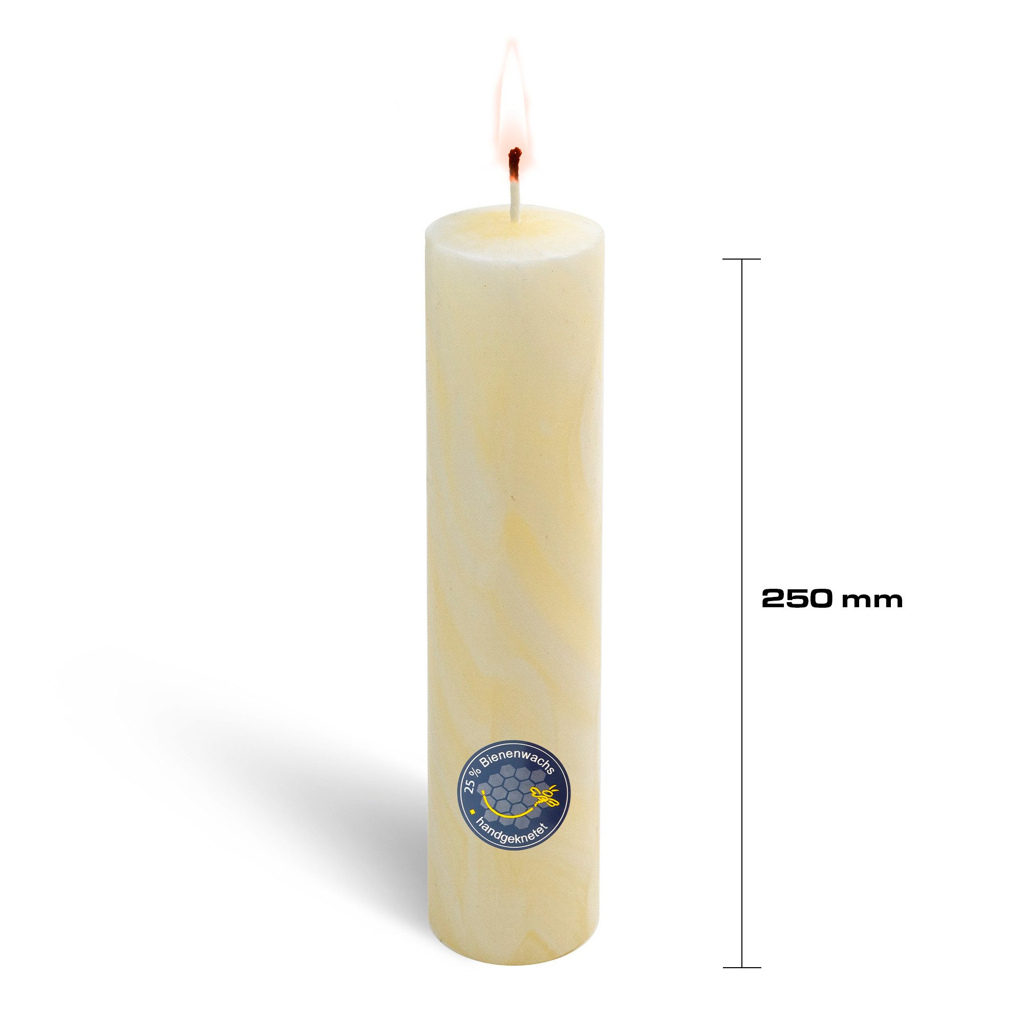 Kerzen-Manufaktur Stumpenkerze H250 D60, Bienenwachs, 70h Brenndauer, Handmade in Germany