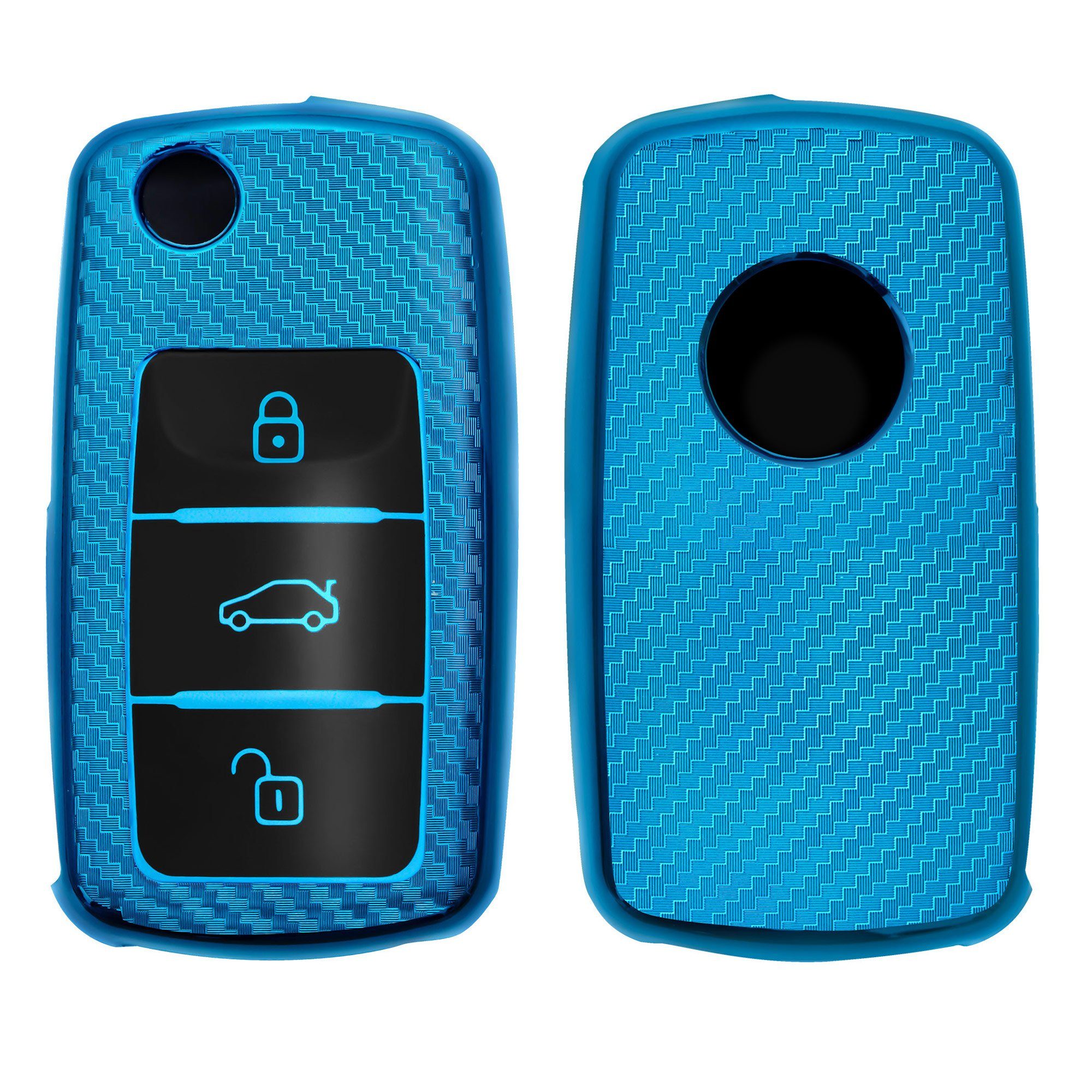 kwmobile Schlüsseltasche Autoschlüssel Hülle für VW Skoda Seat, TPU Schlüsselhülle Blau
