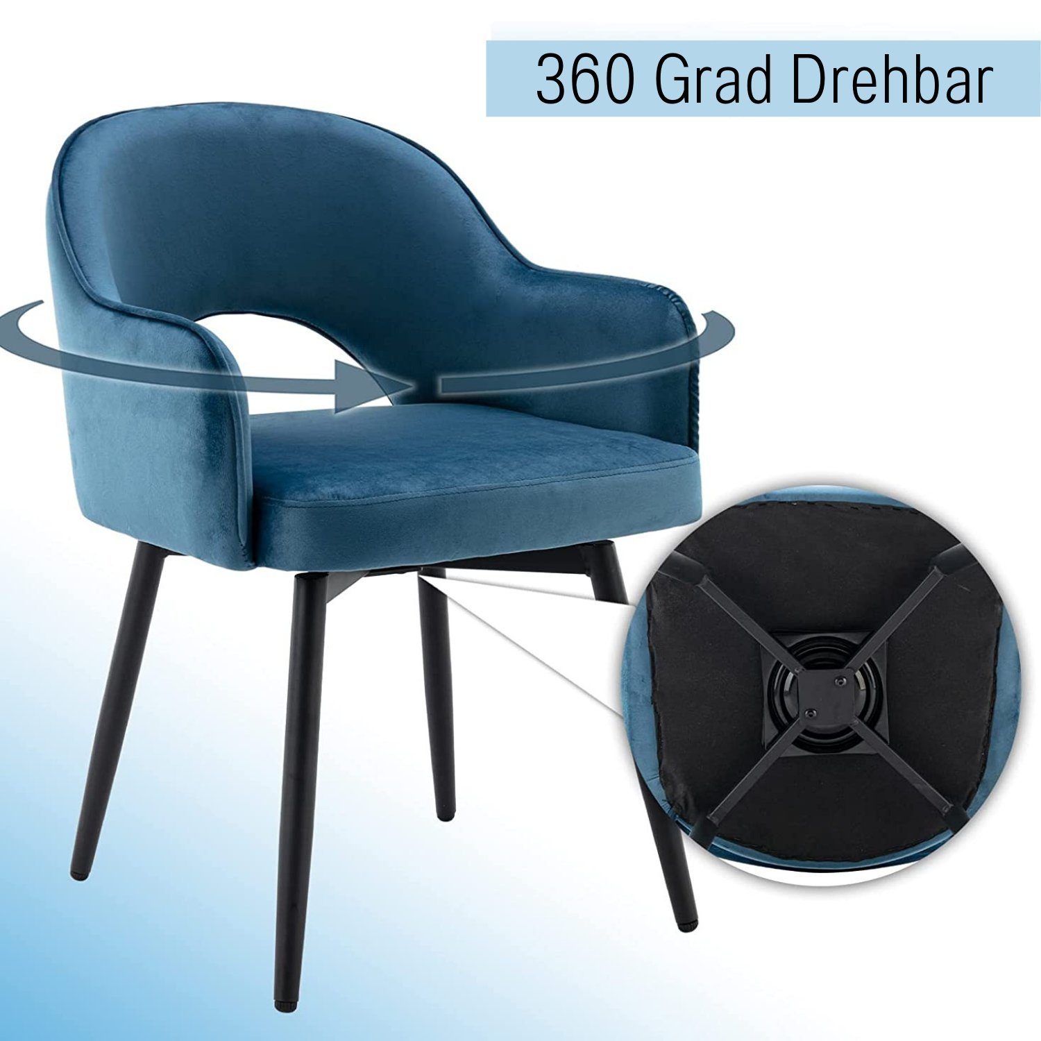 WAHSON OFFICE CHAIRS Esszimmerstuhl 2er Set Drehstuhl Samt Modern Küchenstühle Polsterstuhl