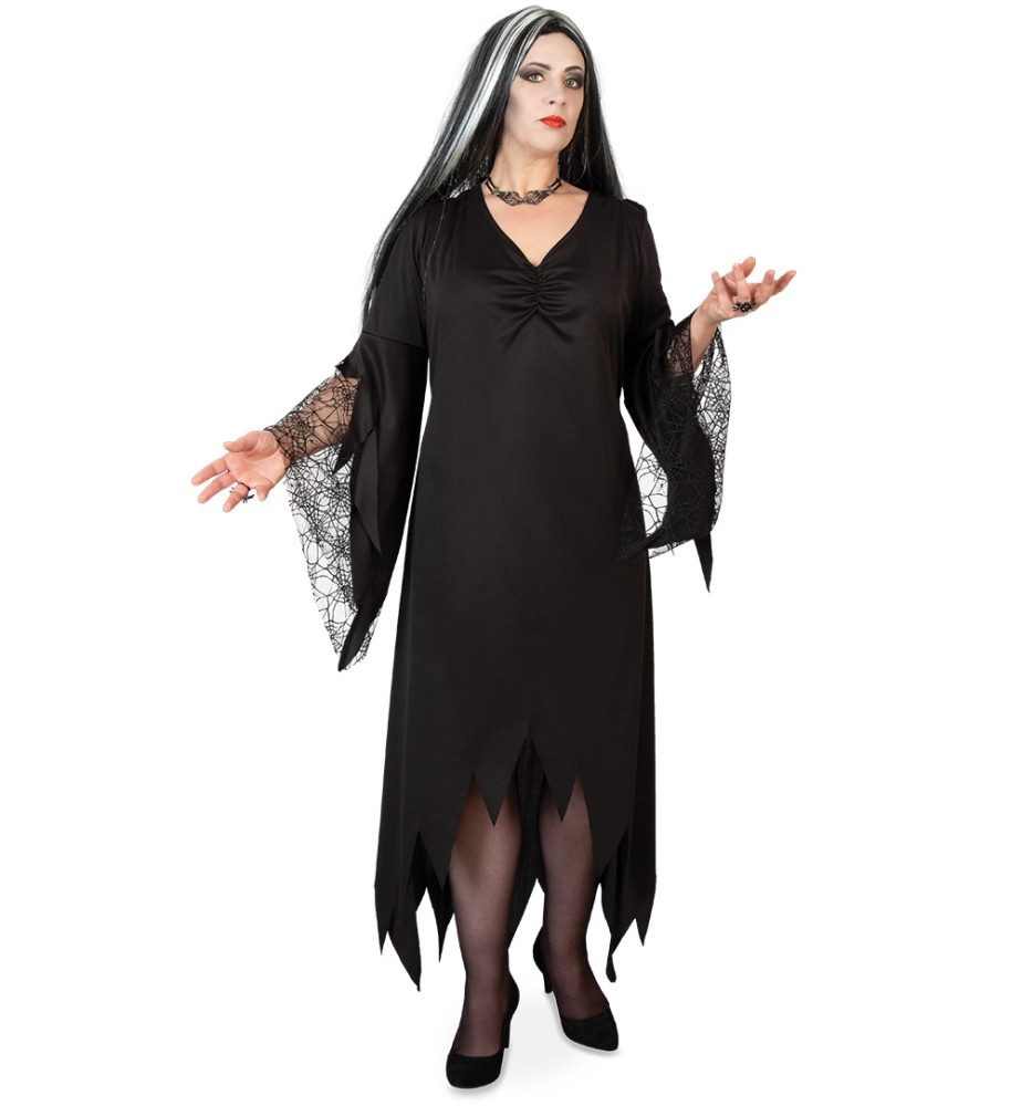 Fries Hexen-Kostüm Hexe Muriel Hexen Kostüm Kleid mit Spinnennetz Karneval Halloween, Mit Spinnennetz Ärmel