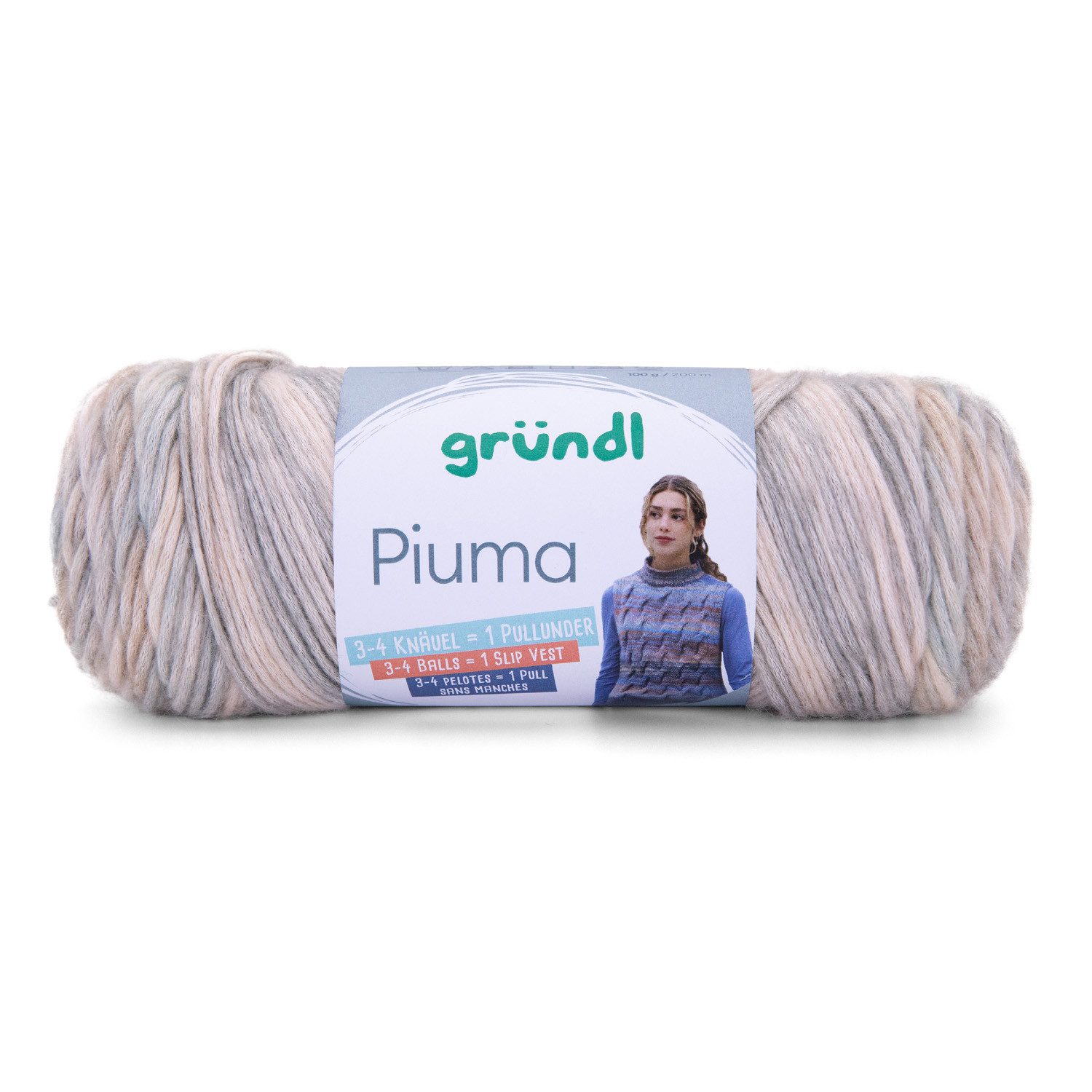 Gründl Wolle Piuma Baumwollmischgarn, Strickgarn mit Farbverlauf Häkelwolle, (universelles Ganzjahresgarn für die ganze Familie, Wolle zum stricken und häkeln), 61% Baumwolle, 39% Polyacryl