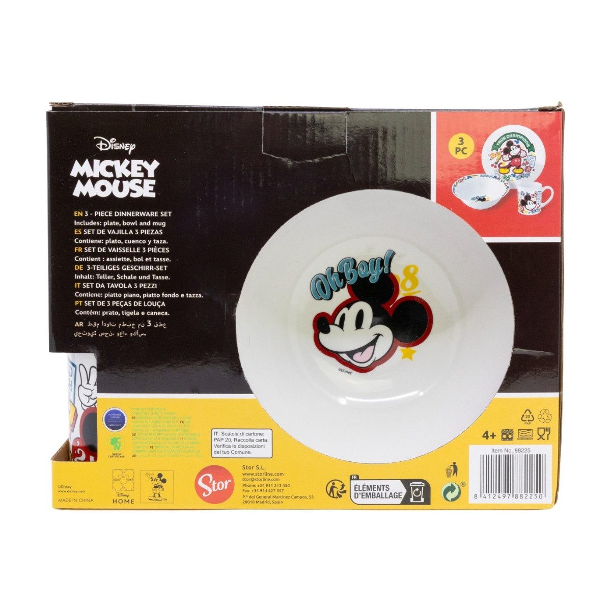 Disney Mickey Mouse Kindergeschirr-Set Keramik 3 teilig Teller Schüssel Becher in Geschenkbox (3-tlg), 2 Personen, Keramik