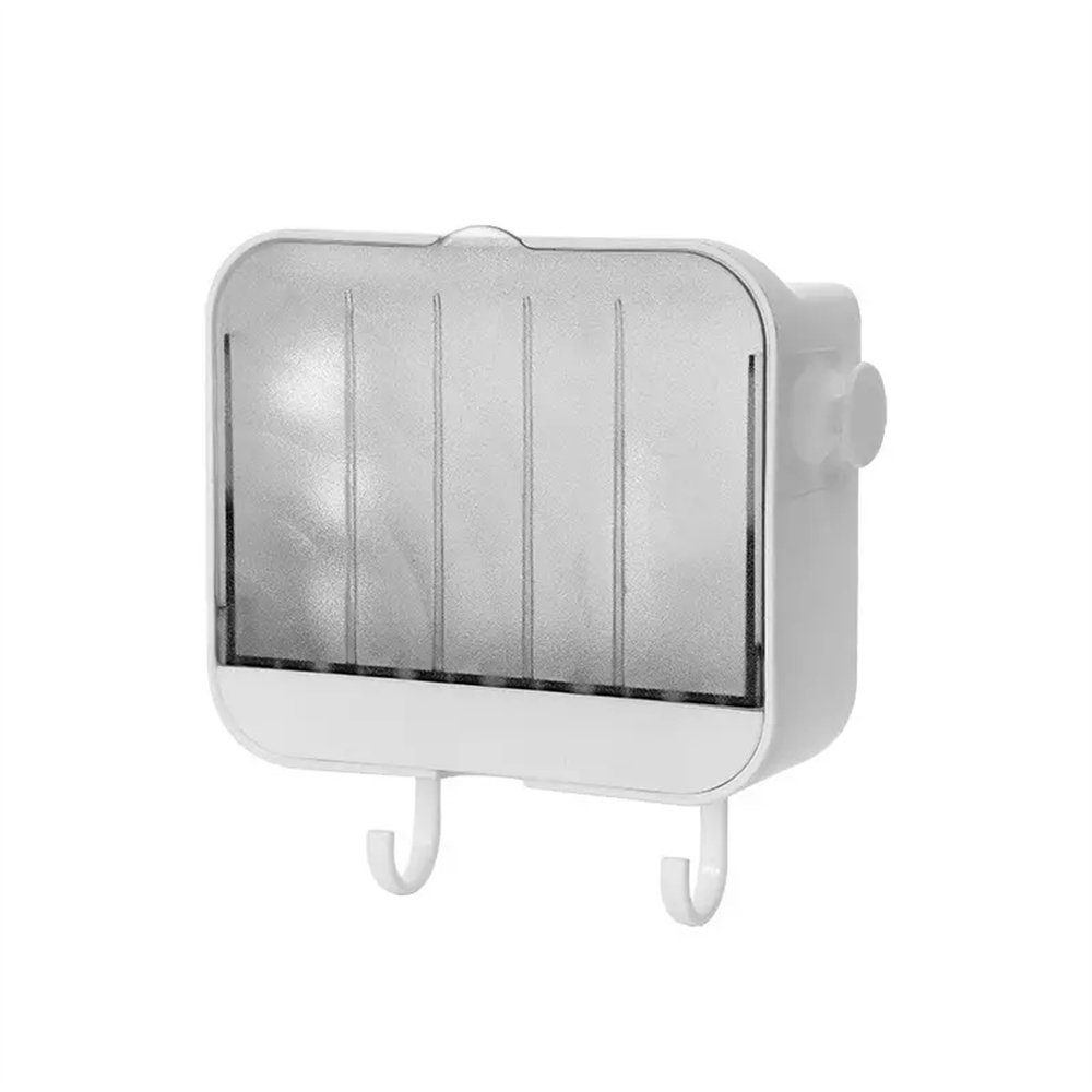 TUABUR Seifenkorb Wand-Seifenschale mit Deckel und Haken – Praktische Seifenaufbewahrung Weiß