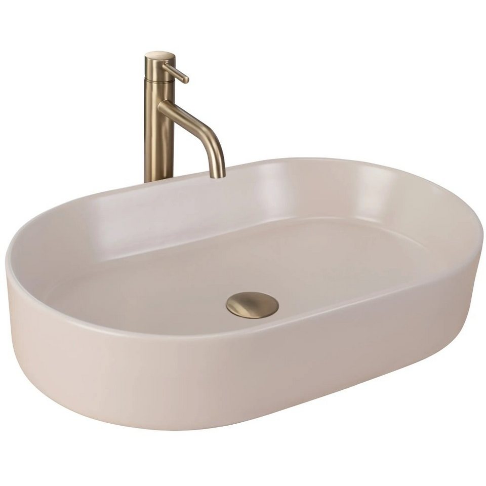 Thumbnail - wohnwerk.idee Aufsatzwaschbecken Waschbecken Matt Weiß Beige 61x38,5cm Design
