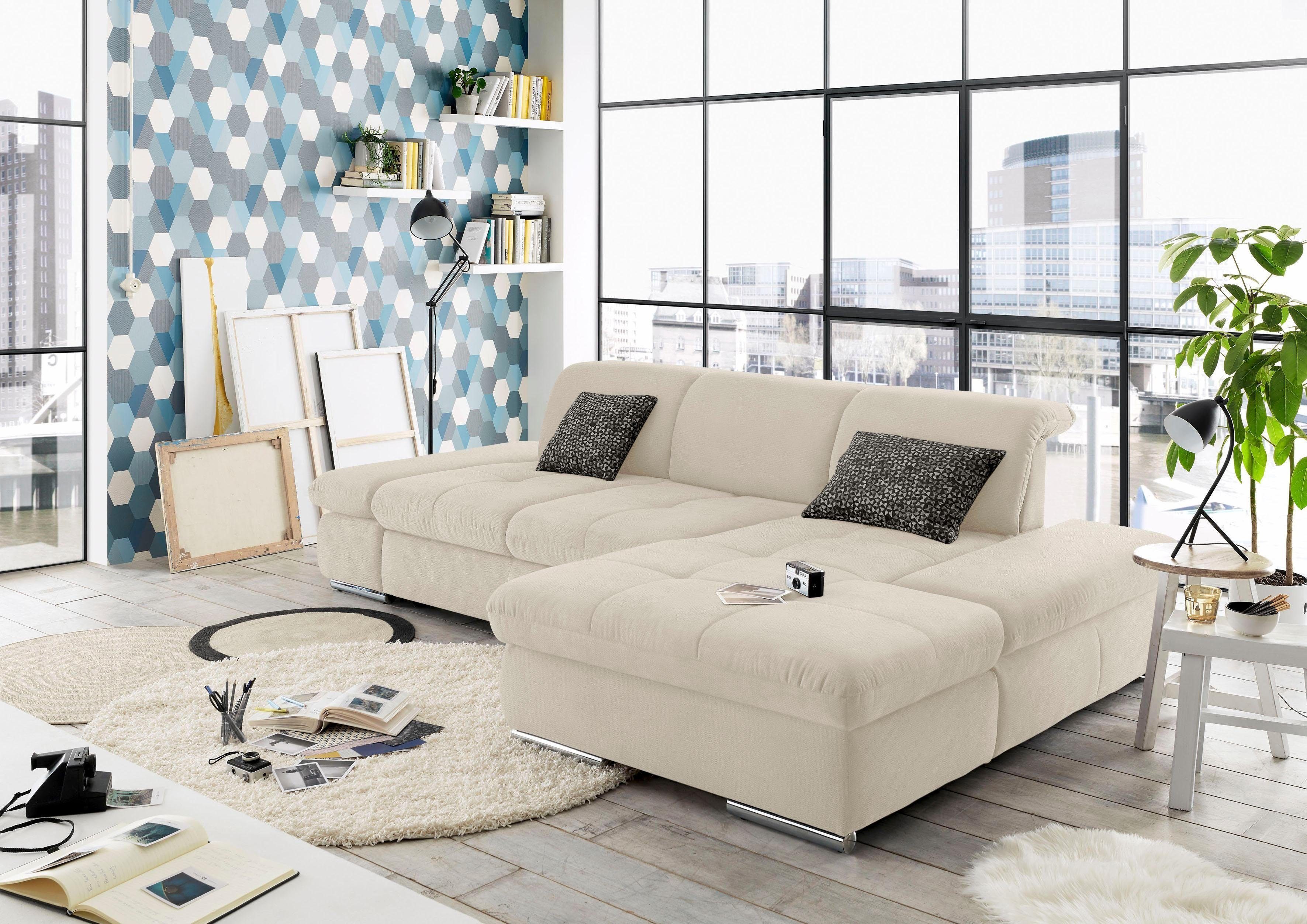 set one by Musterring Ecksofa SO4100 V, mit verstellbaren Kopfteilen, wahlweise mit Funktionen, Cord-Bezug