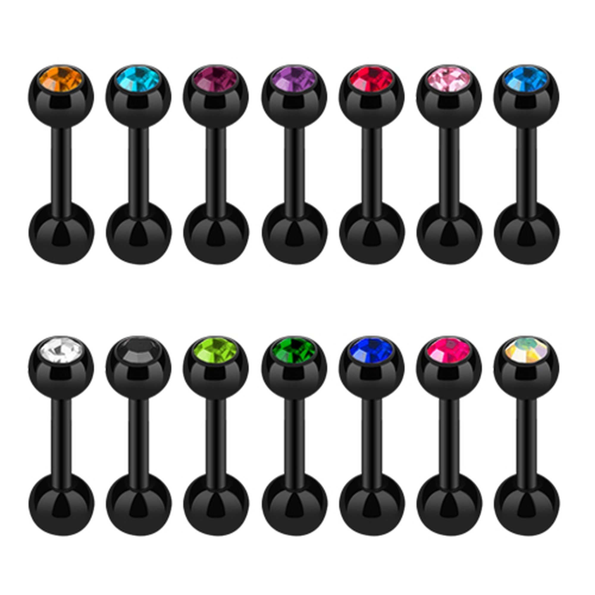 Taffstyle Piercing-Set Piercing Ohr Ohrpiercing Schwarz Kristall Kugel, Piercing Chirurgenstahl Helix Tragus Cartilage Barbell Stecker