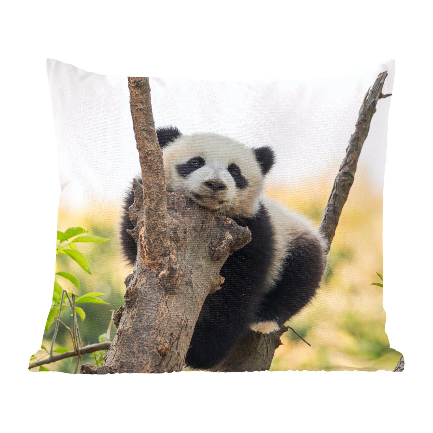 MuchoWow Dekokissen Panda - Baum - Licht, Zierkissen mit Füllung für Wohzimmer, Schlafzimmer, Deko, Sofakissen
