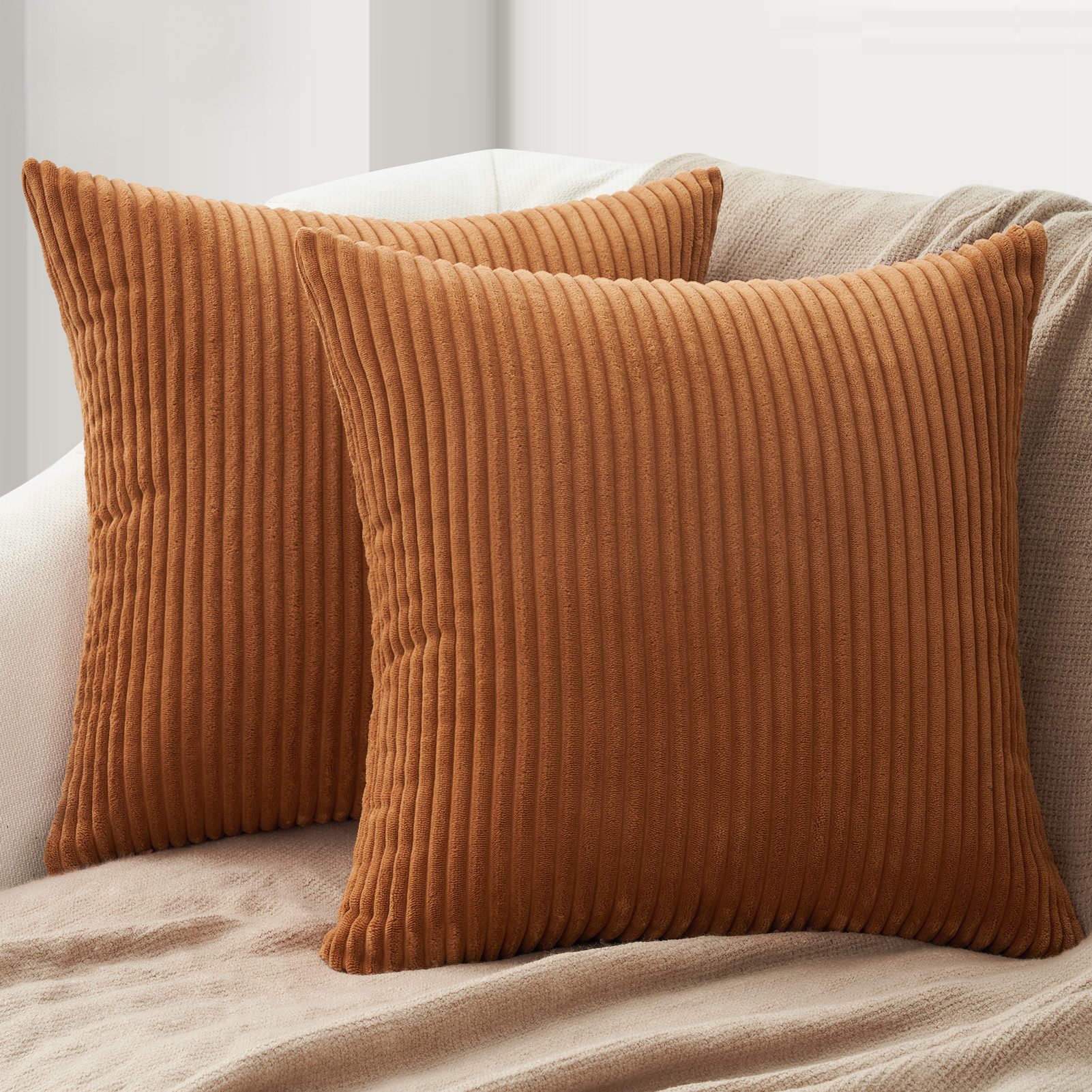 Topfinel Kissenbezug gestreiftes Muster,2er Set Kissenhülle Dekokissen Kissenbezug, Kordsamt 45x45 Sofakissen Couchkissen Zierkissenbezug Dekokissen