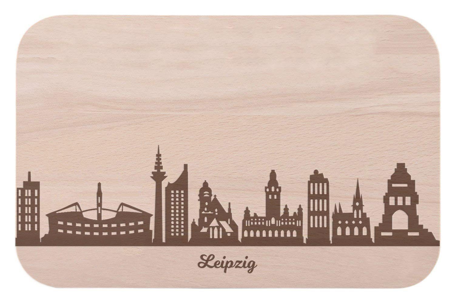 GRAVURZEILE Schneidebrett - Skyline Leipzig - Frühstücksbrettchen -, Buchenholz, Geschenk für Familie & Freunde