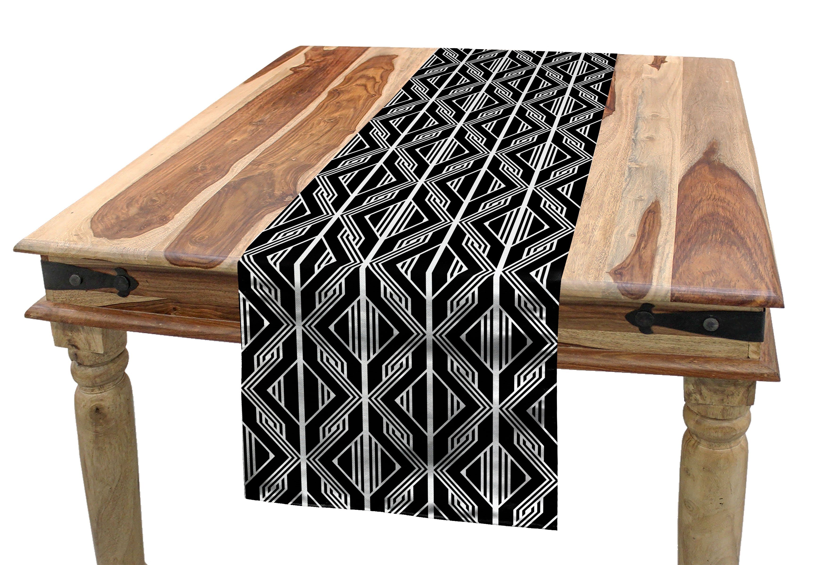 Abakuhaus Tischläufer Esszimmer Küche Rechteckiger Dekorativer Tischläufer, geometrische Rhombus Linien und Zigzags