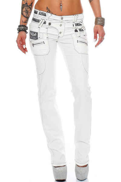 Cipo & Baxx 5-Pocket-Jeans »Damen Hose BA-CBW0245« Weiße Biker Jeans mit Zippern