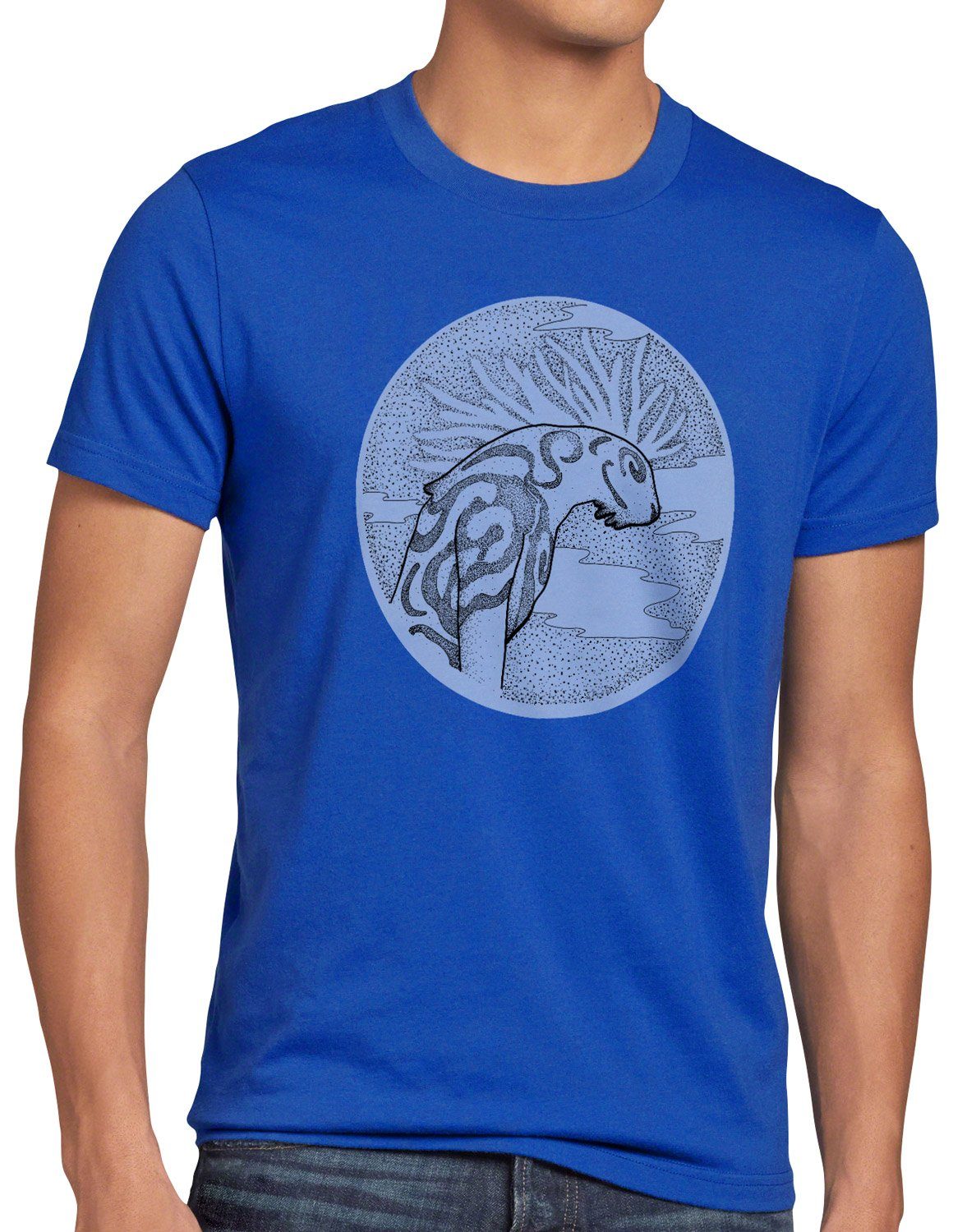 prinzessin Herren Print-Shirt T-Shirt mononoke Waldgott anime style3 Dot japan wolf blau