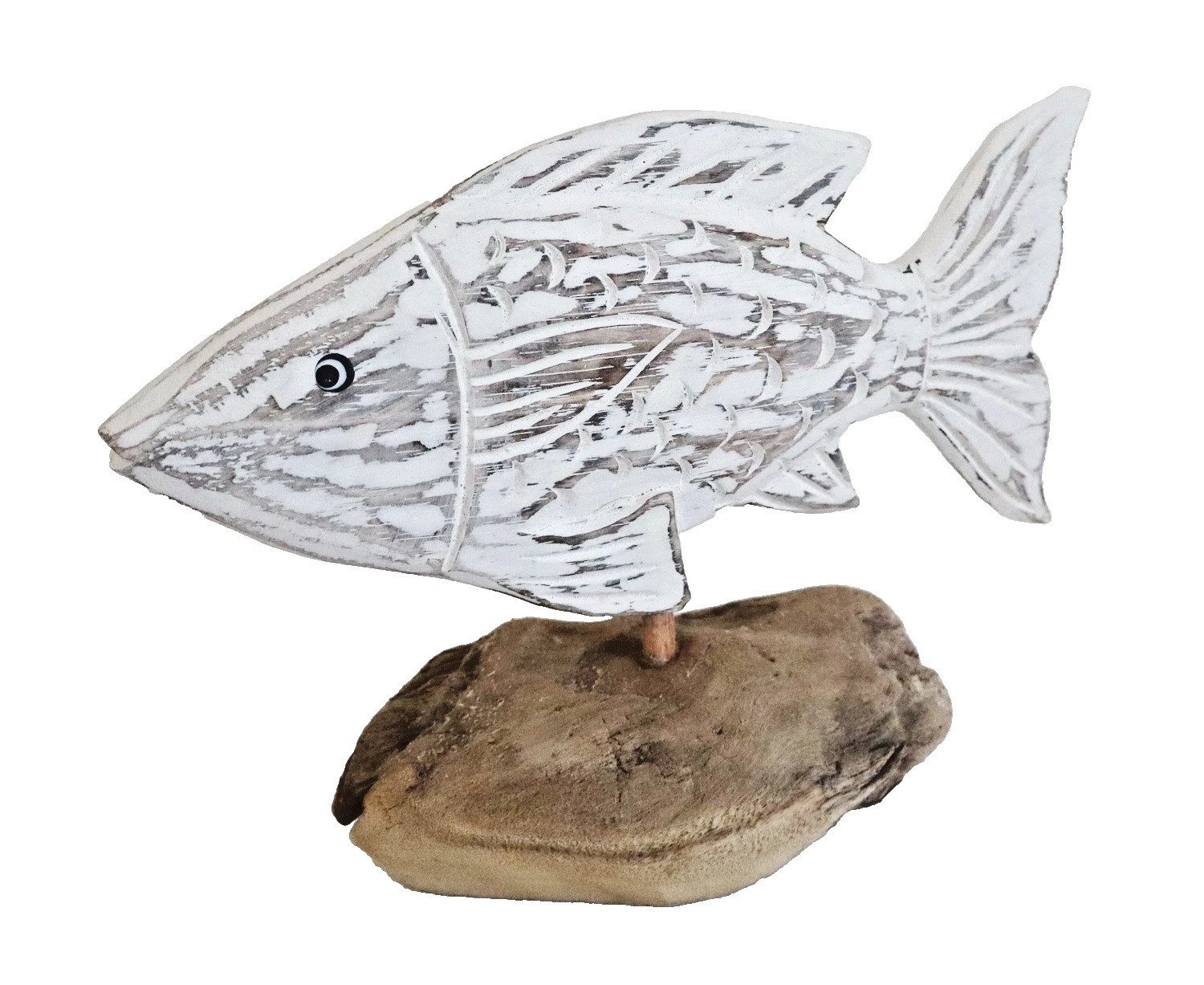 Kaufhaus le petit Tierfigur Deko Holz Fisch auf Treibholz Sockel Maritim Zierfisch Figur Skulptur, Tier Dekofigur Dekoskulptur Dekoobjekt Fischfigur
