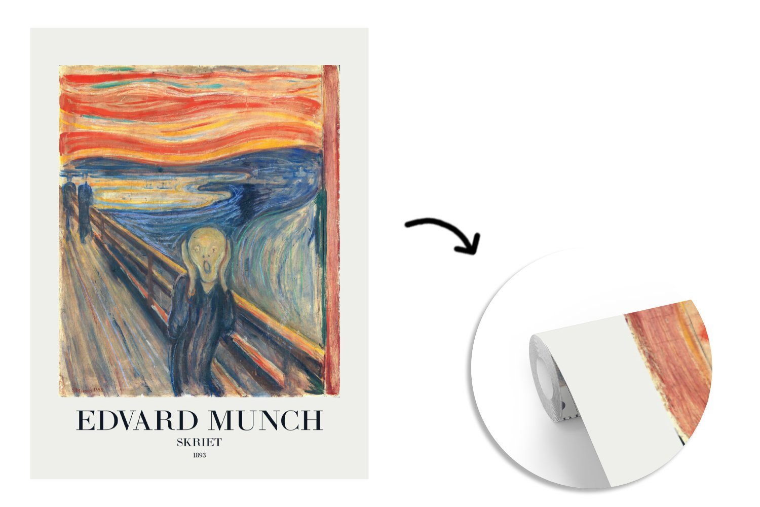 MuchoWow Fototapete Malerei - Schrei St), Matt, (4 für Meister - Wohnzimmer, - bedruckt, Munch Montagefertig Alte - Tapete Vinyl Wandtapete Kunst