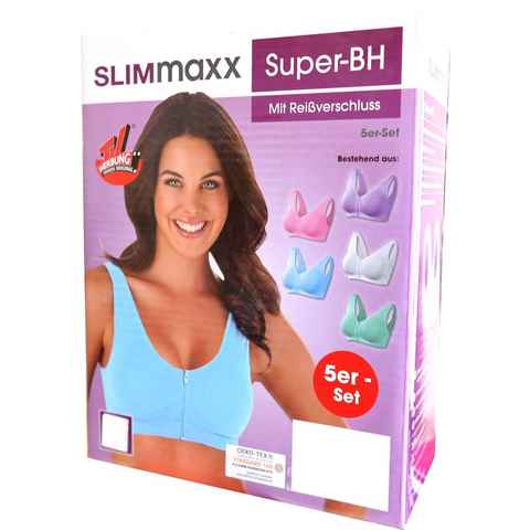 SLIMmaxx Set: T-Shirt-BH XL 44/46 (Fällt klein aus, entspricht L) Super-BH mit Reißverschluss 5er-Set (5-tlg) Bügelloser Super-BH mit Reißverschluss