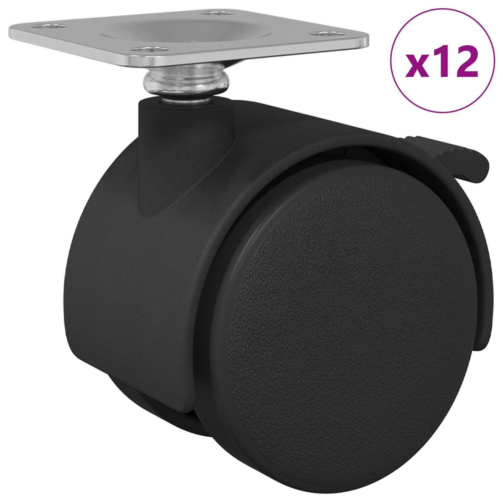 vidaXL Stuhlrolle Rolle 12 Stk. Schwarz 39,5 x 39,5 x 37,8 mm, (12-St)
