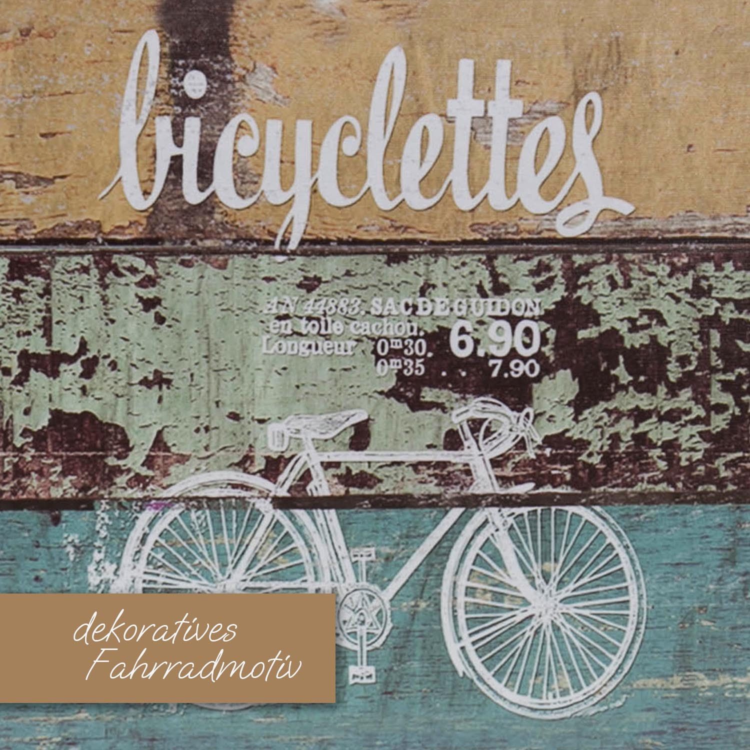 HMF Aufbewahrungsbox Vintage Koffer aus Holz, Aufbewahrungsbox mit Deckel und Ledergriff (1 St), Geschenkidee für Hochzeit, Geburtstag, Fahrradmotiv 25 x 21,5 x – Bild 4 von 5