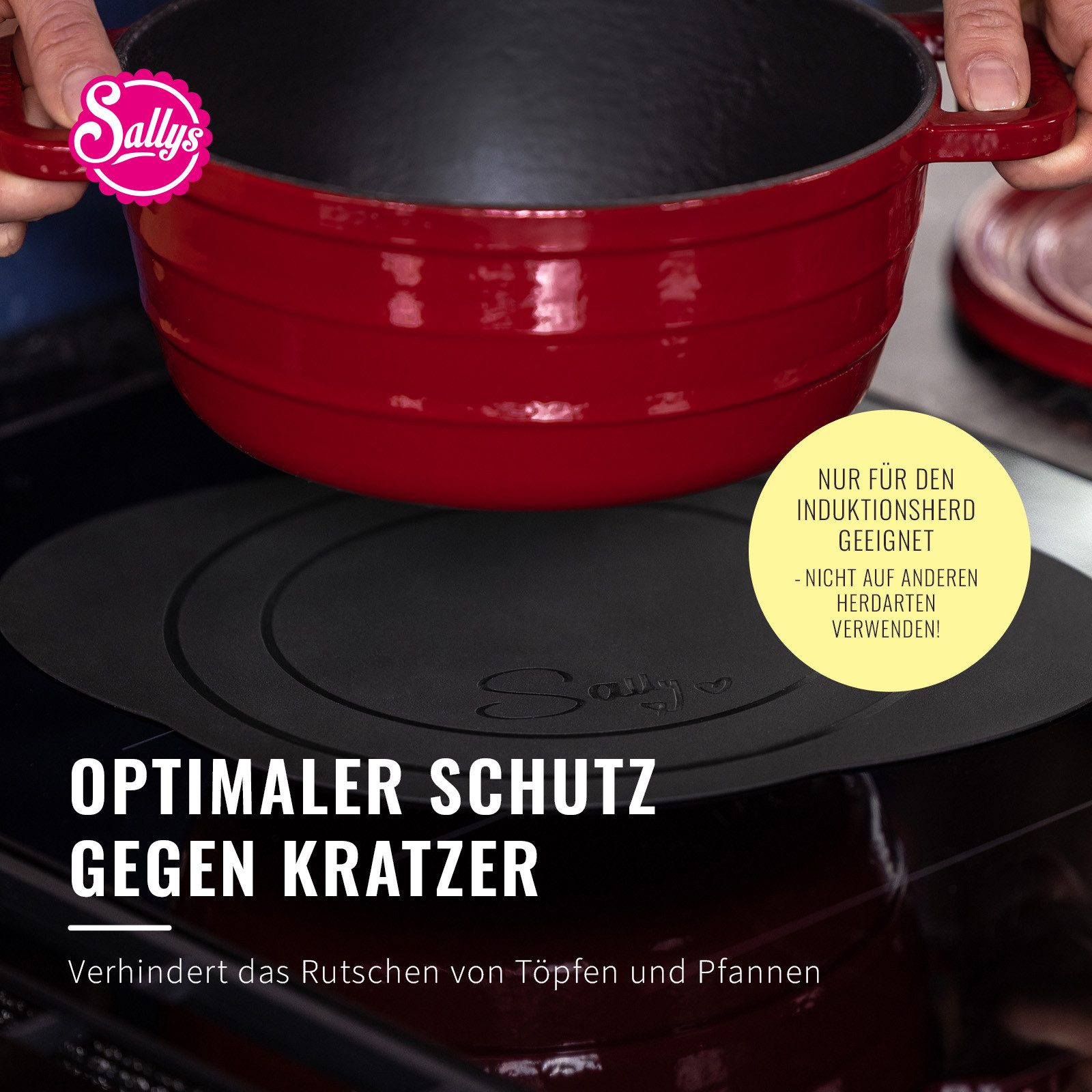 Sallys Herd-Abdeckplatte Induktionsmatte: Kochfeldschutz, Antirutsch, bis 230°C, Silikon, Oval, Platinum-Silikon