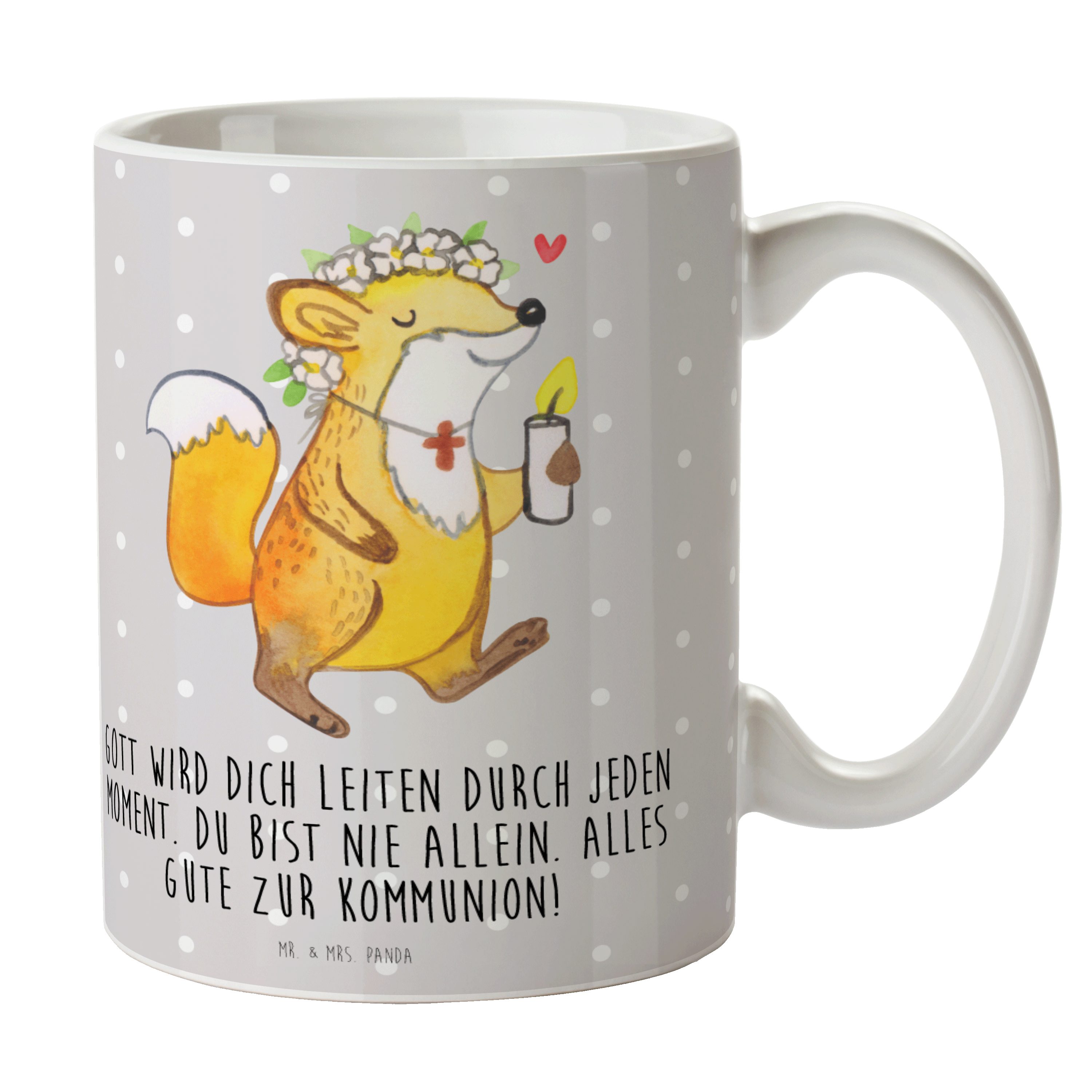 Mr. & Mrs. Panda Tasse Fuchs Kommunion Mädchen - Grau Pastell - Geschenk, Kaffeetasse, Gesch, Keramik