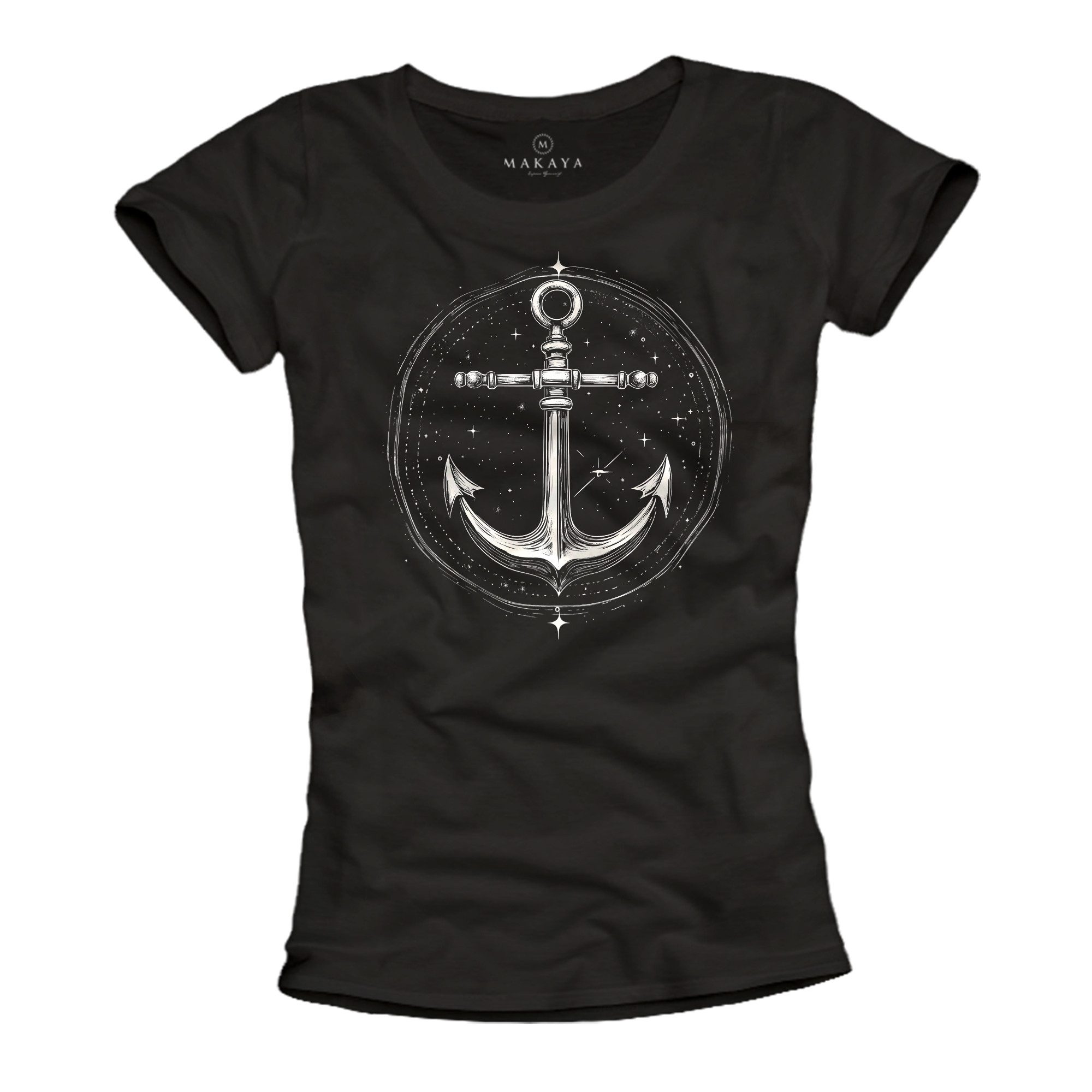 Print-Shirt mit Anker Motiv Damen Kurzarm Top Lässig Stylisch Baisc Oberteil