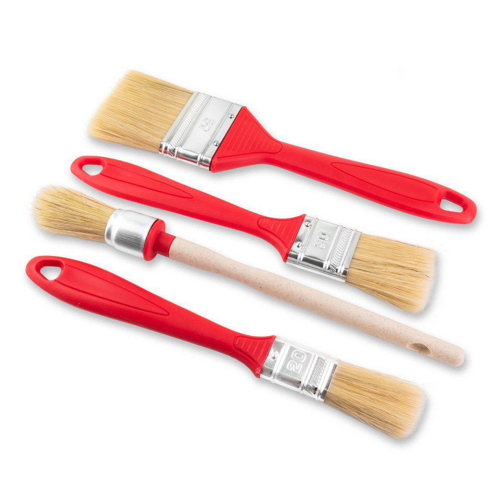 Prima-Online Malpinsel 4er Set Malerpinsel Flachpinsel Rundpinsel mit rot Griff 20 30 50 mm, (1 St)