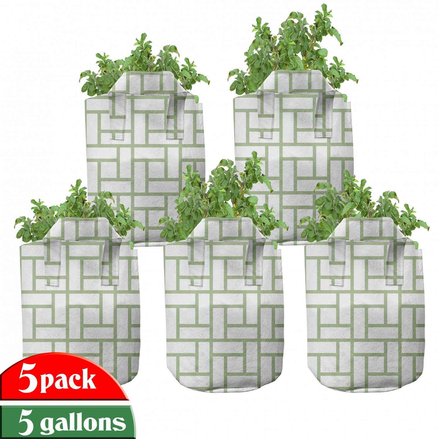Abakuhaus Pflanzkübel hochleistungsfähig Stofftöpfe mit Griffen für Pflanzen, Grün Maze geformte Quadrate Linien