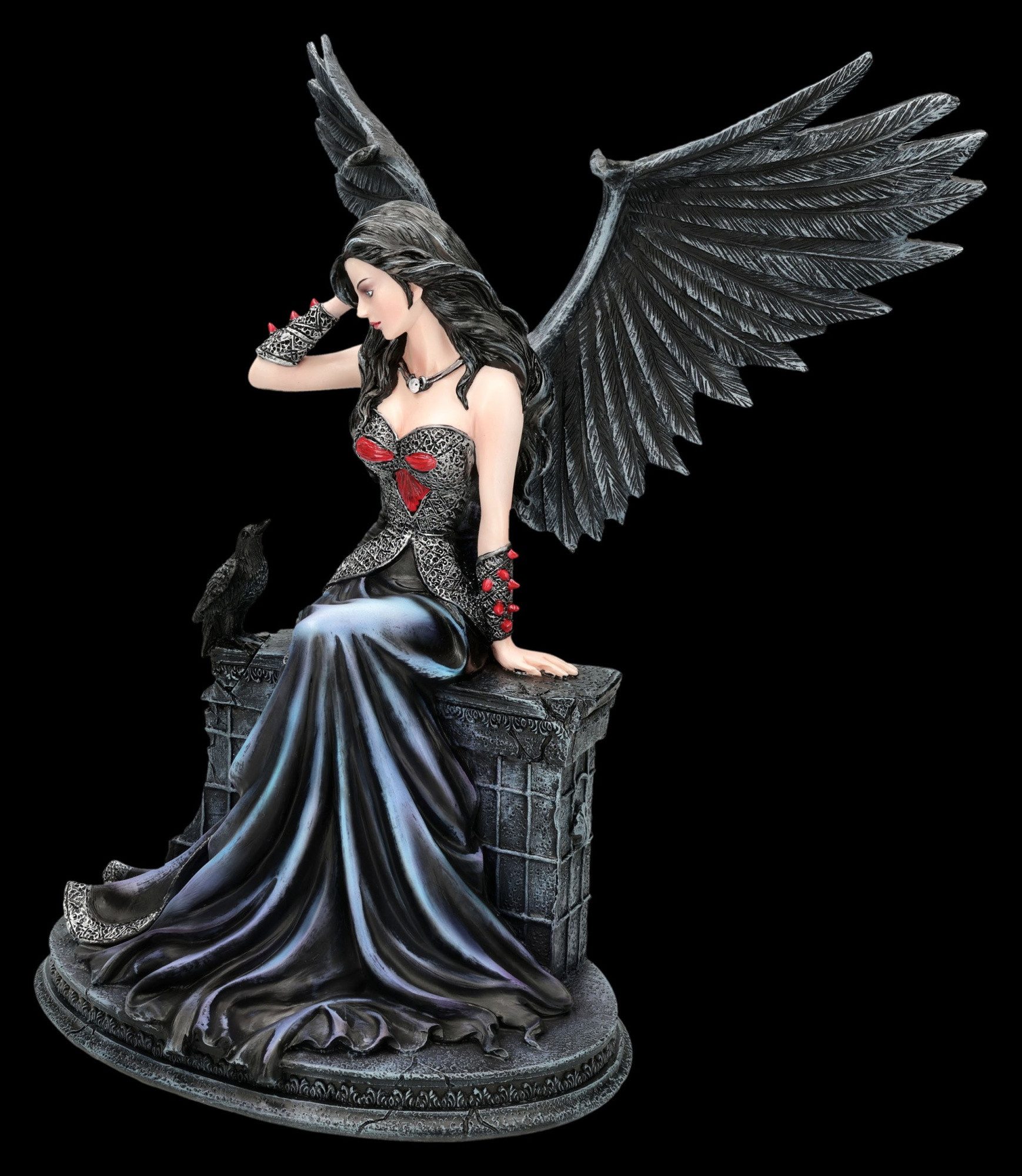 Figuren Shop GmbH Fantasy-Figur Gothic Engel Figur - Rabenkönigin Rvynne Fantasy Statue 32.5 cm Deko