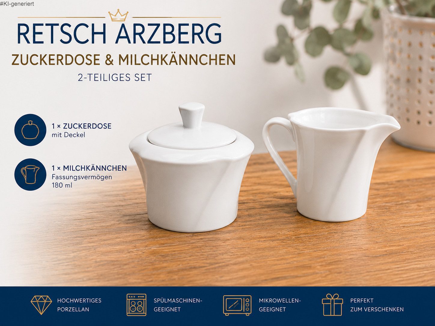 Retsch Arzberg Zuckerdose & Milchkännchen aus Porzellan – 2-teiliges Set, (Zuckerdose mit Deckel & Milchkännchen 180 ml)