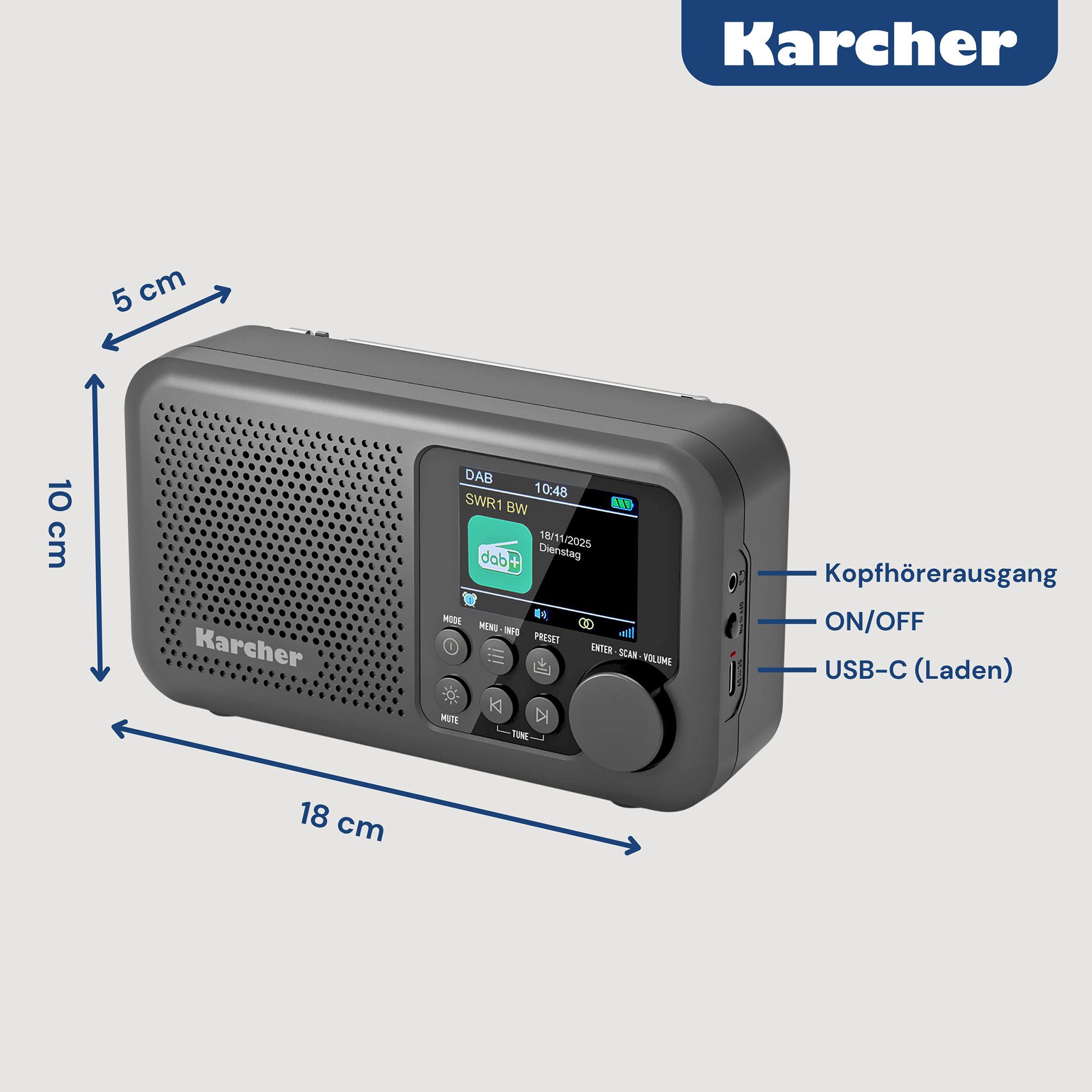 Karcher DAB 2415 Digitalradio (DAB) (DAB+, UKW (FM), Tragbares Digitalradio, Bluetooth Lautsprecher, Akku)